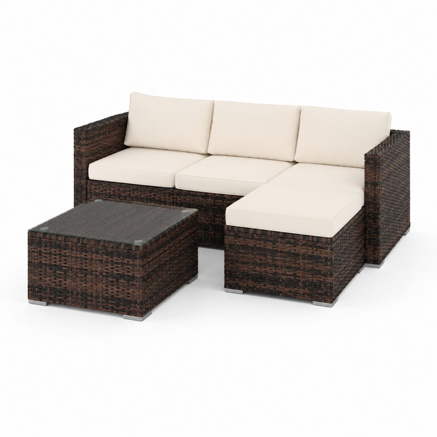 Conjunto de sofá esquinero de ratán para exterior con cojines Beige