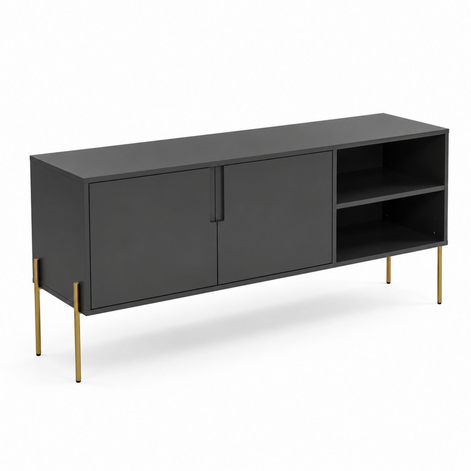 Aparador MDF antracita con patas de metal dorado 160x40x60 cm