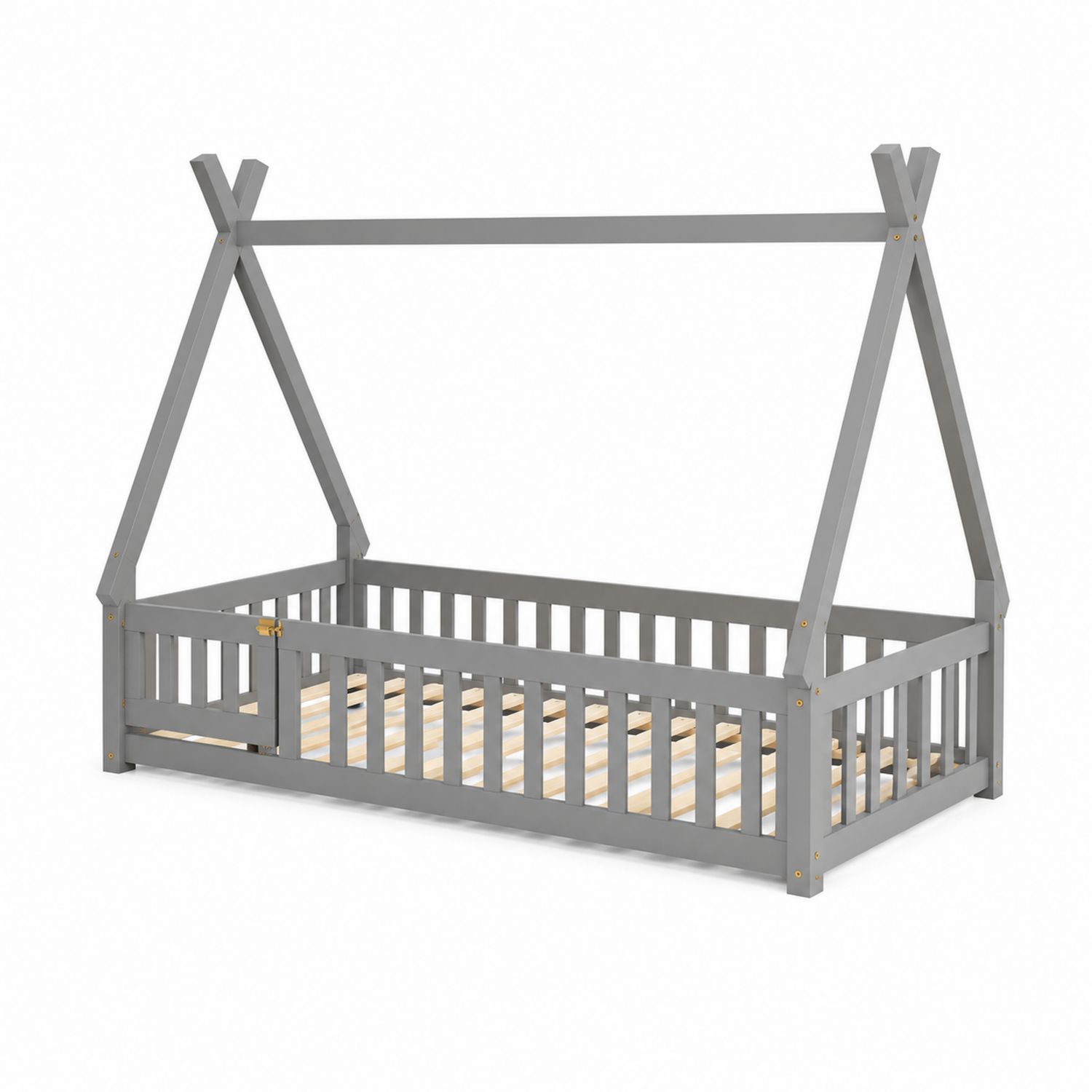 Cama infantil en forma de tipi 200x90 cm madera gris