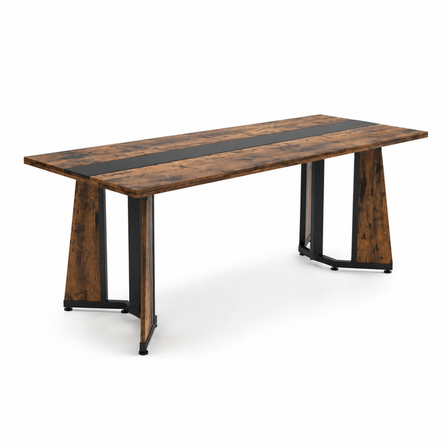 Mesa de comedor rectangular de madera y metal, 180x90x75 cm, Marrón y Negro