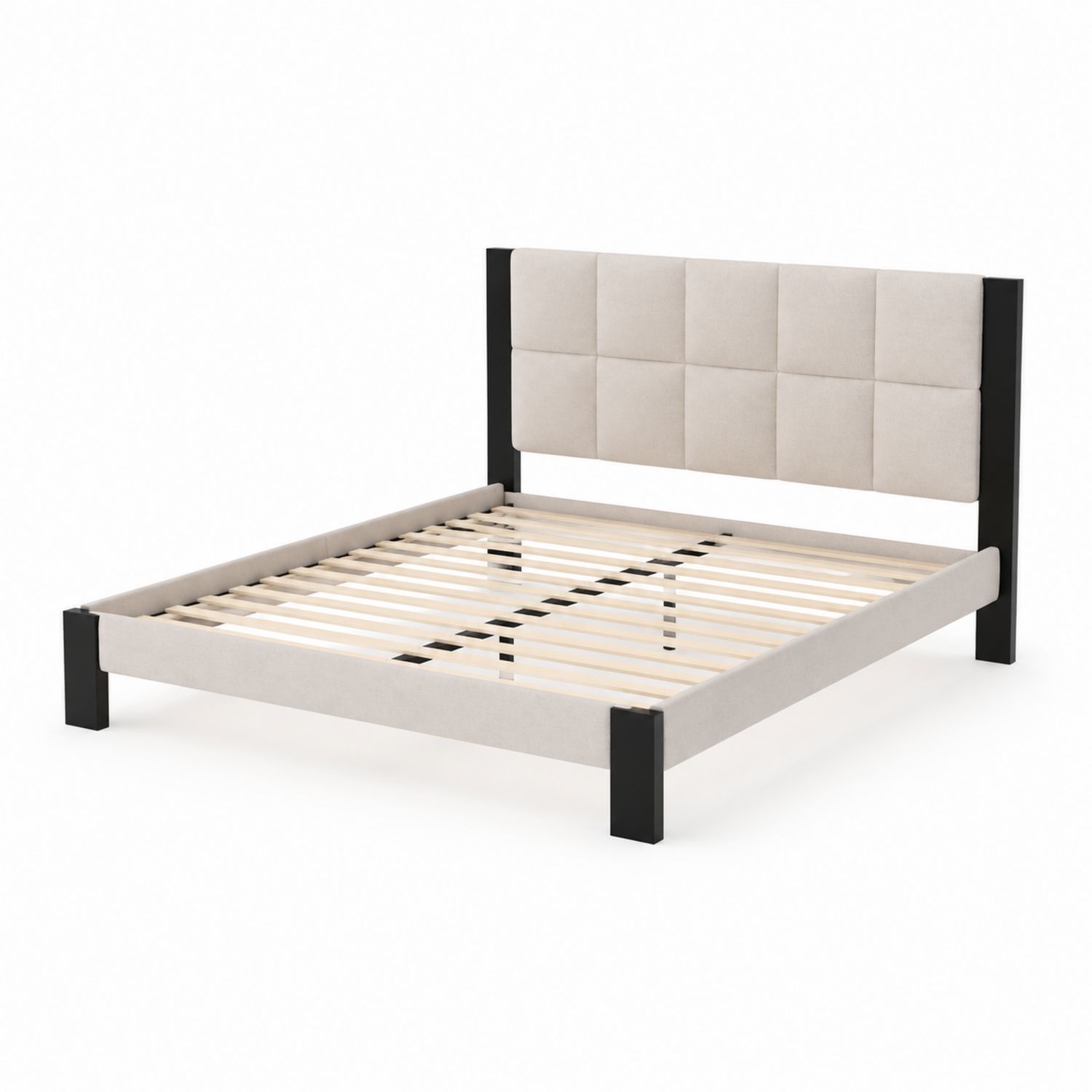 Cama doble de metal y poliéster 200x160 cm Beige/Negro