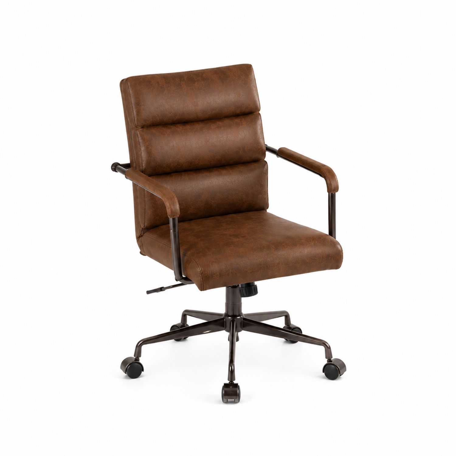Silla de oficina de metal con cuero sintético marrón