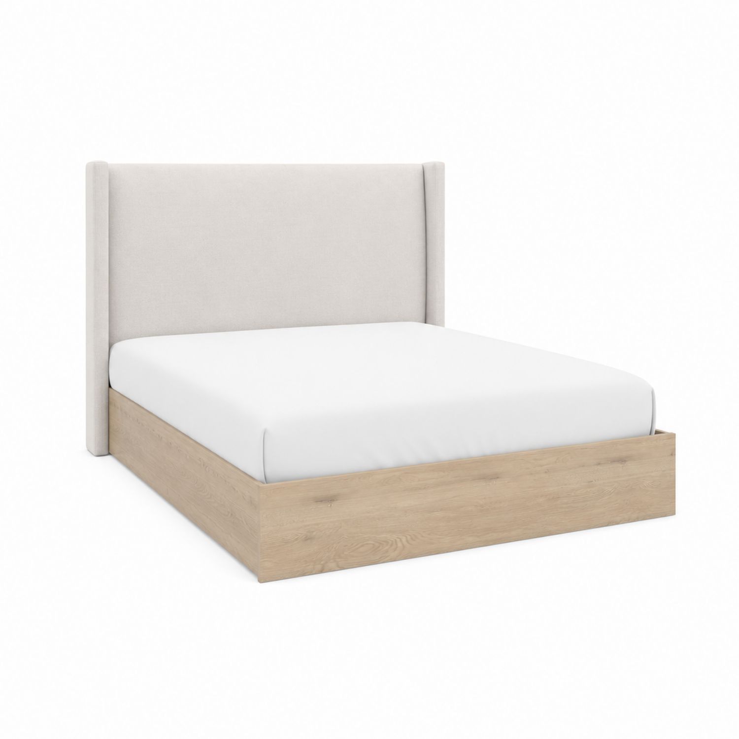Cama de Matrimonio con Cabecero Tapizado de Tela 200x160 cm Madera Beige