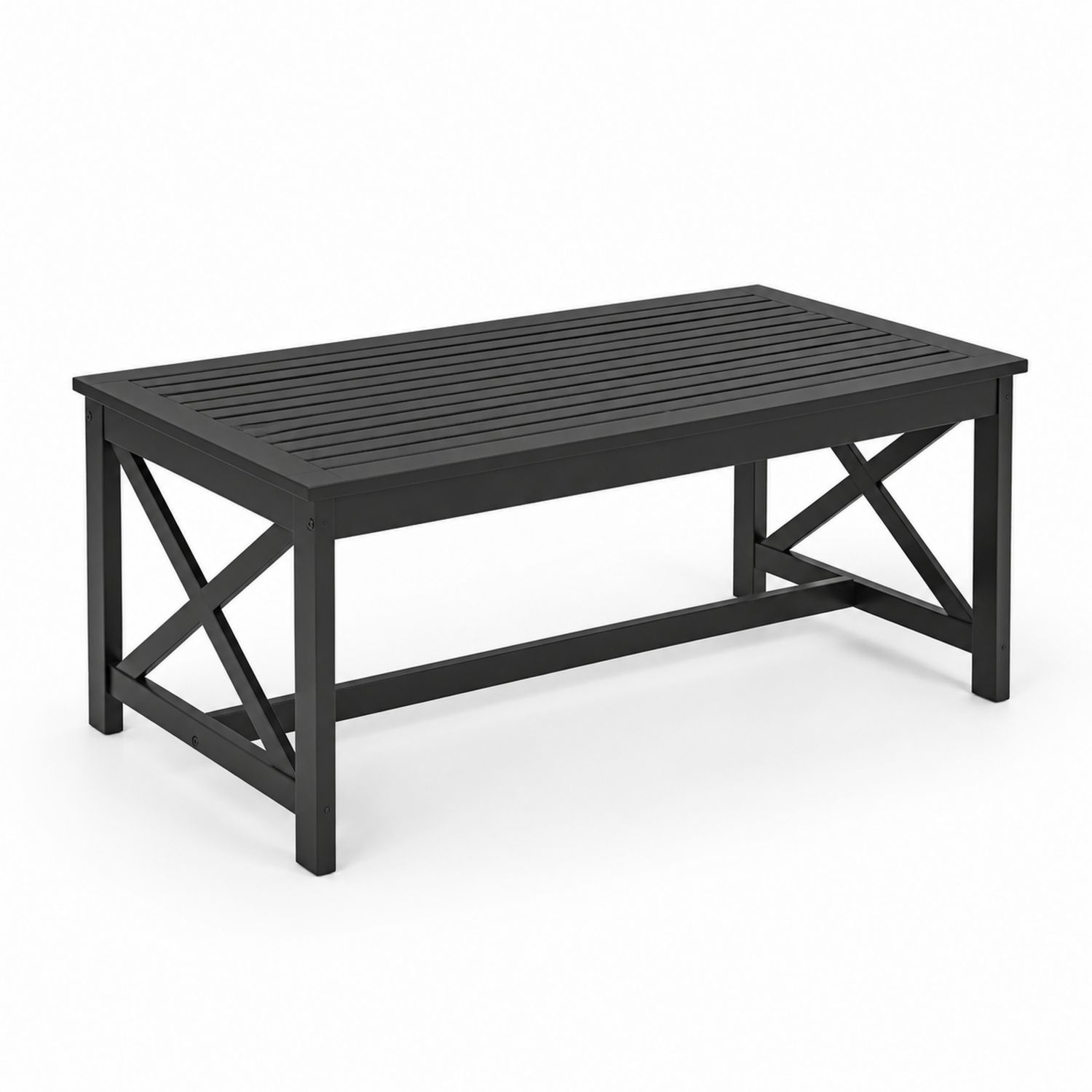 Mesa de centro rectangular de metal negro para exteriores 110 cm x 60 cm x 45 cm