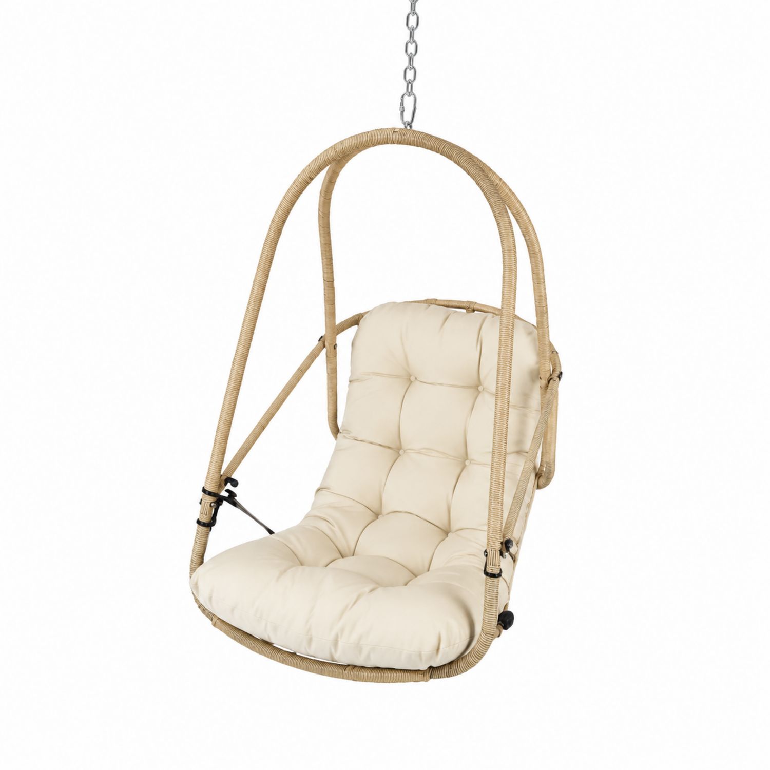 Silla colgante de ratán sintético con cojín crema