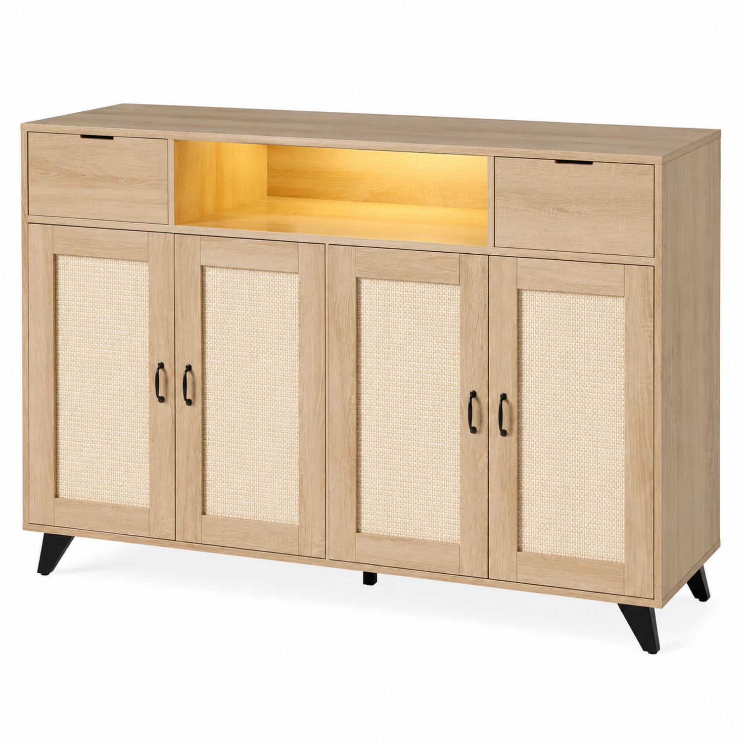 Aparador de madera con puertas de ratán