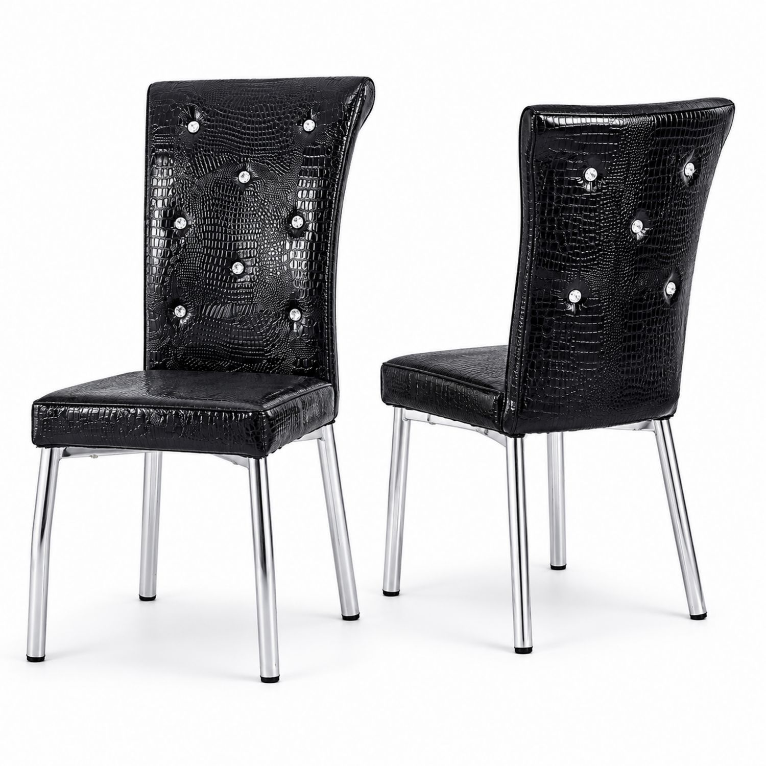 Juego de 2 sillas de cuero sintético negro con patas cromadas