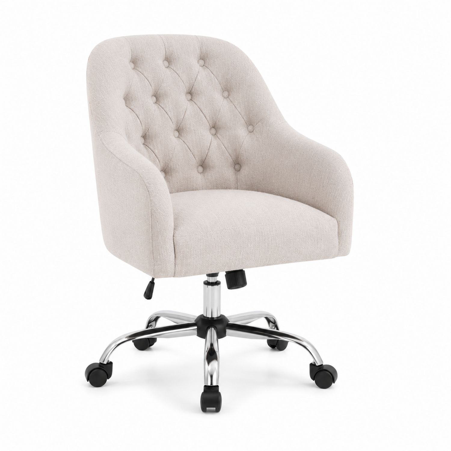 Silla de oficina de poliéster beige con base de acero cromado
