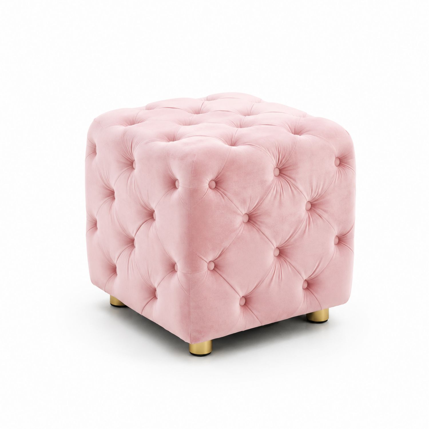 Puf de Terciopelo Rosa con Patas Metálicas