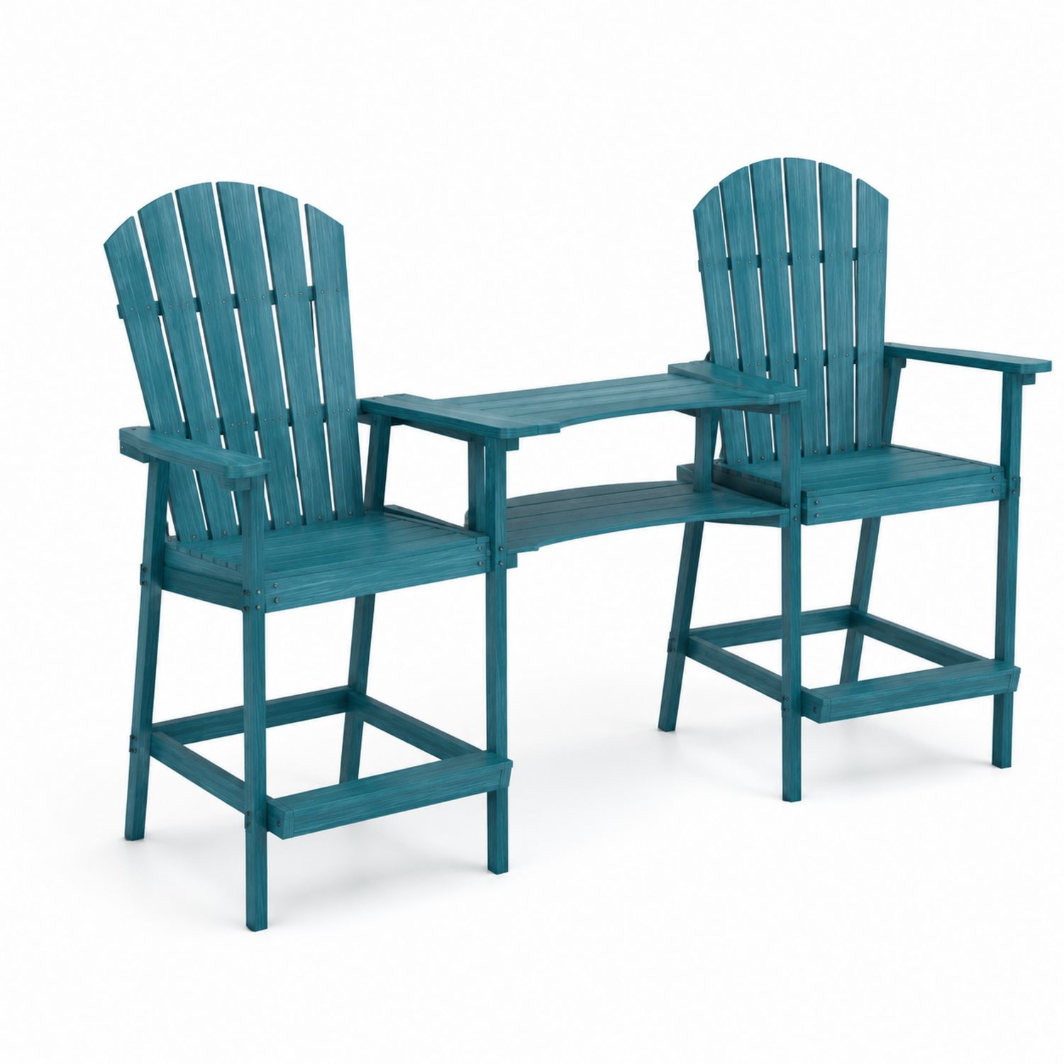Conjunto de sillas de madera con mesa integrada color azul