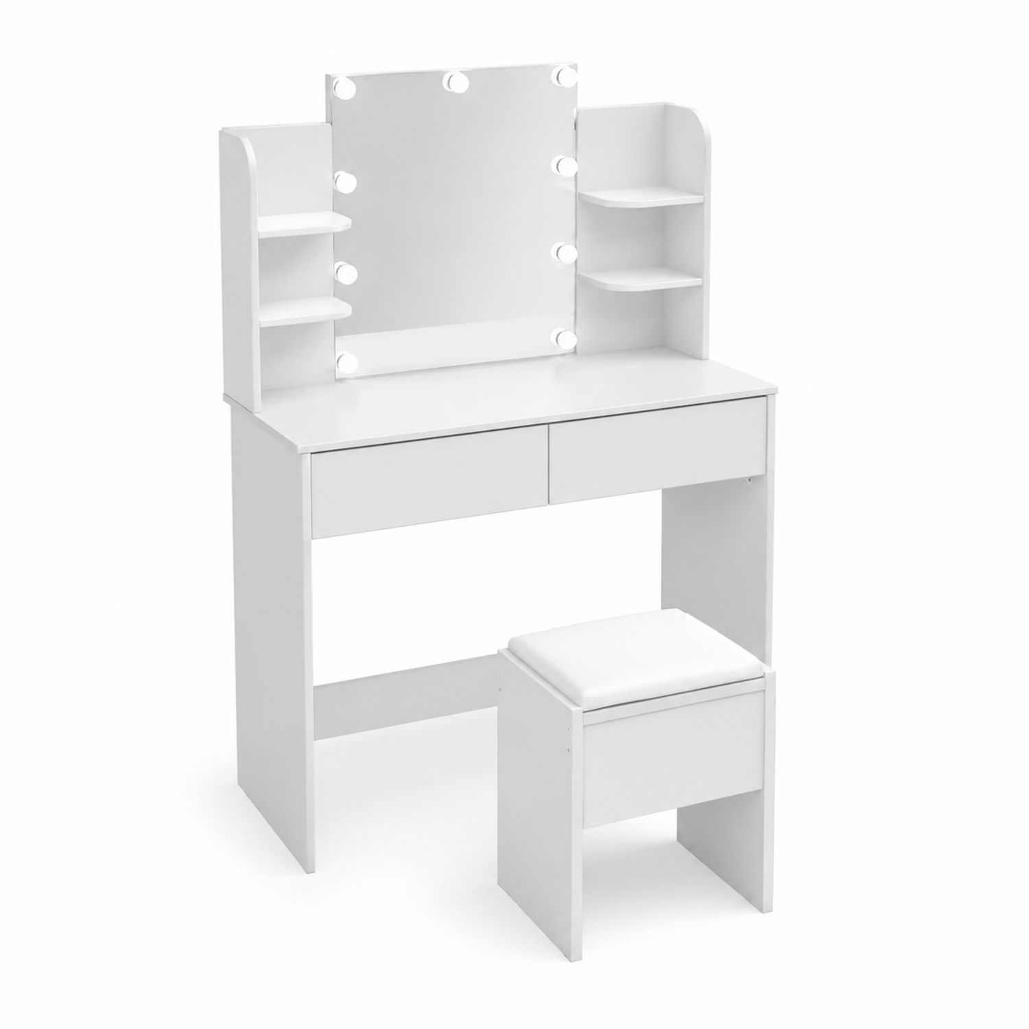 Tocador de MDF con Espejo LED y Taburete, Blanco