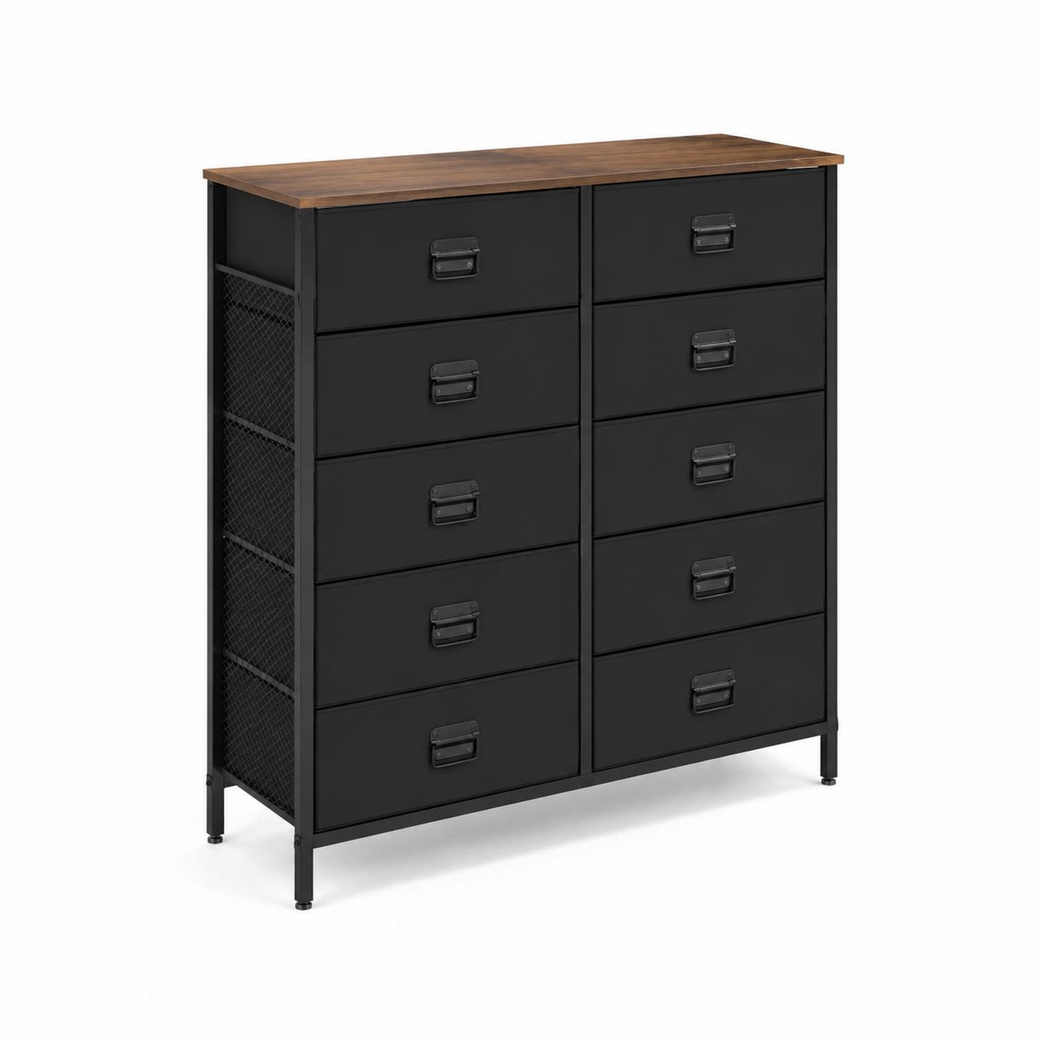 Cajonera de Metal Negro con Tapa de Madera de Nogal 100x40x80 cm