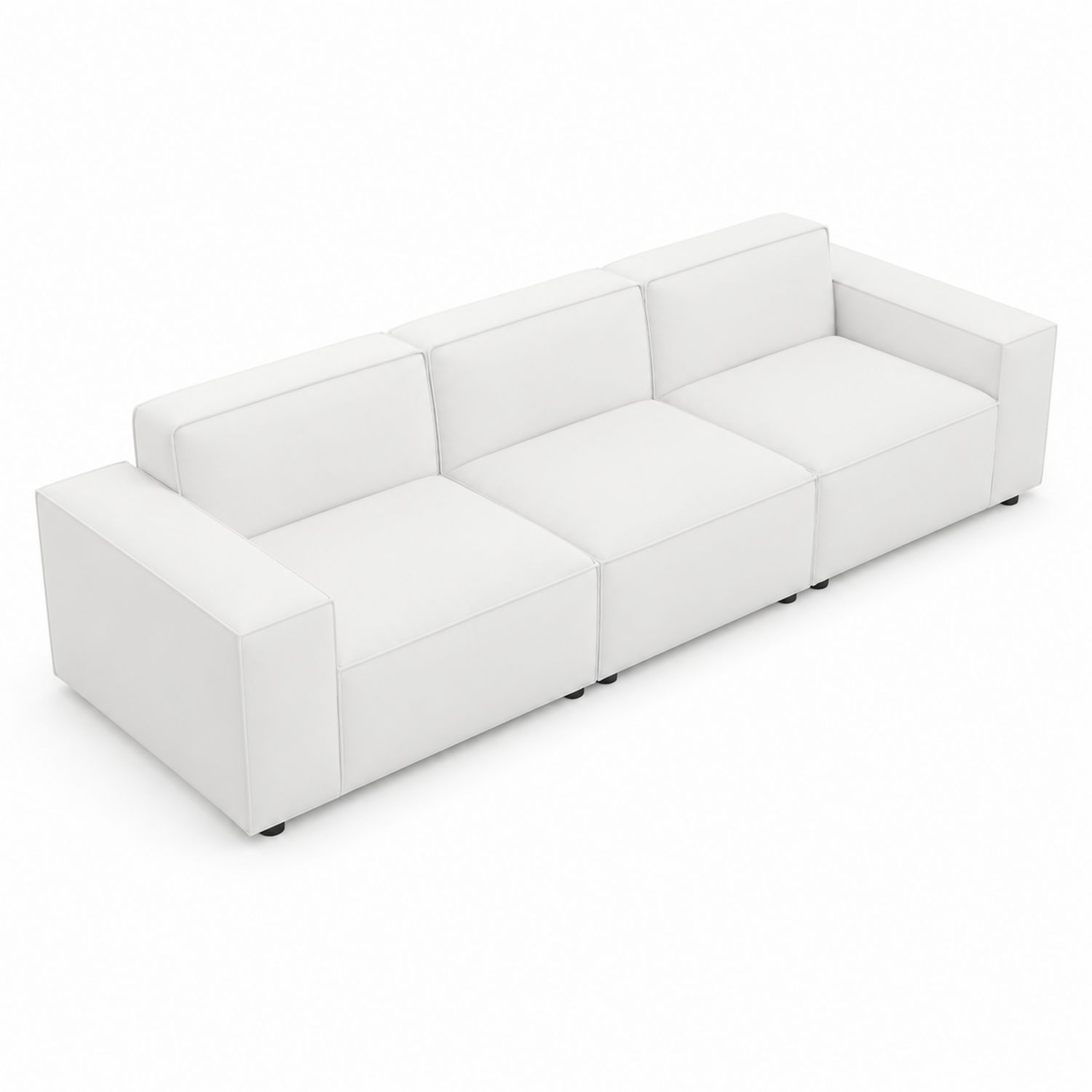 Sofá modular de 3 plazas en cuero sintético blanco de 210x85x70 cm