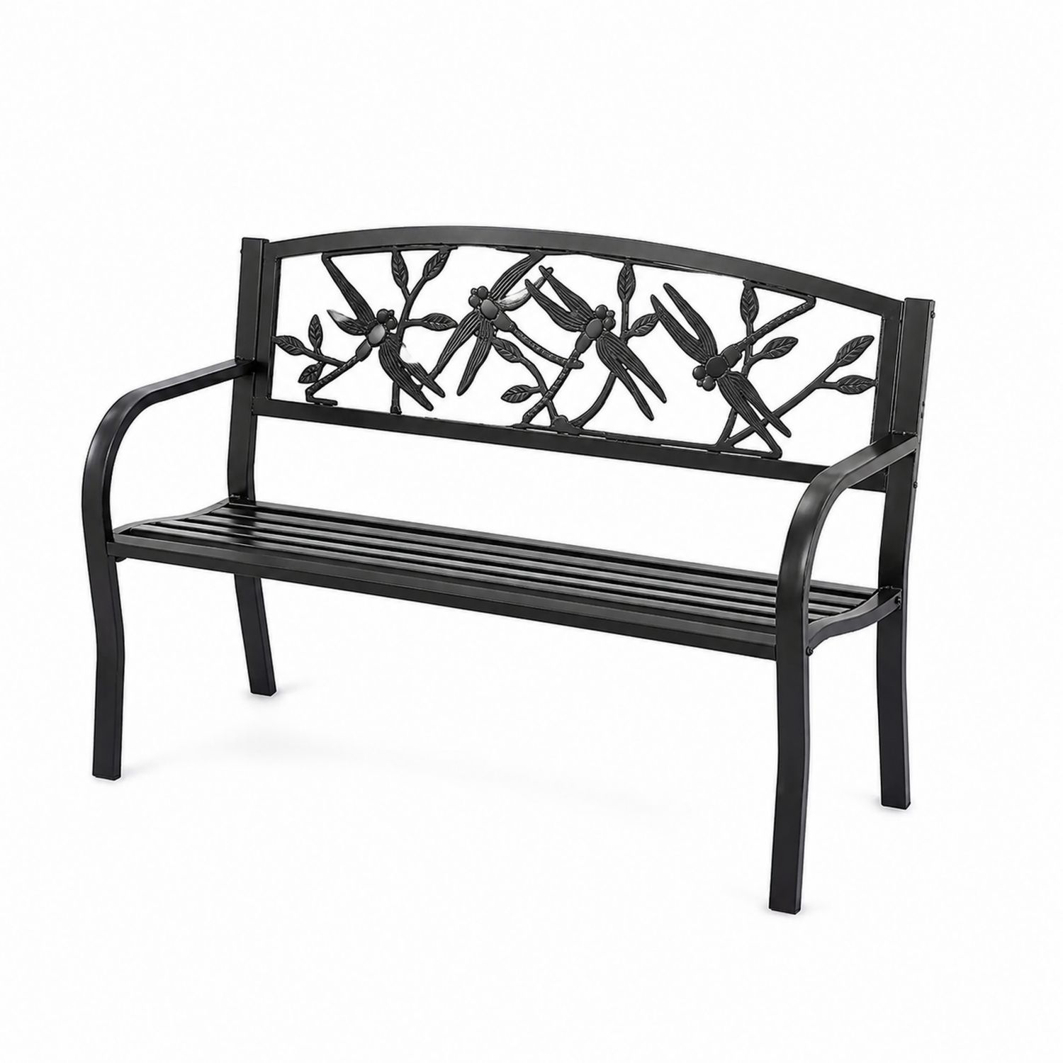 Banco de metal con diseño de libélula, color Negro