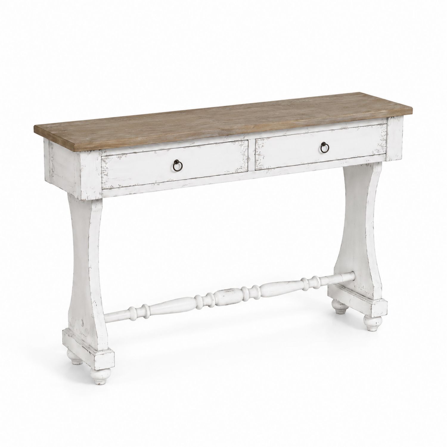 Mesa consola de madera maciza blanca con acabado desgastado