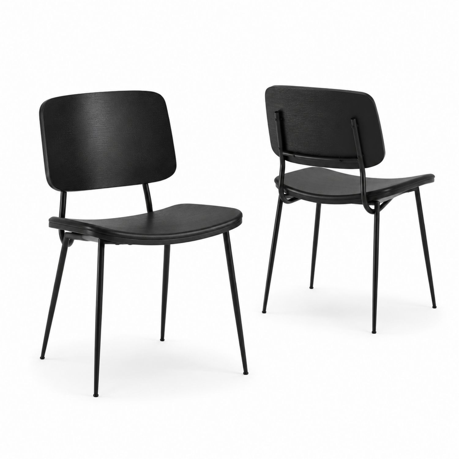 Conjunto de 2 sillas de madera contrachapada y metal negro
