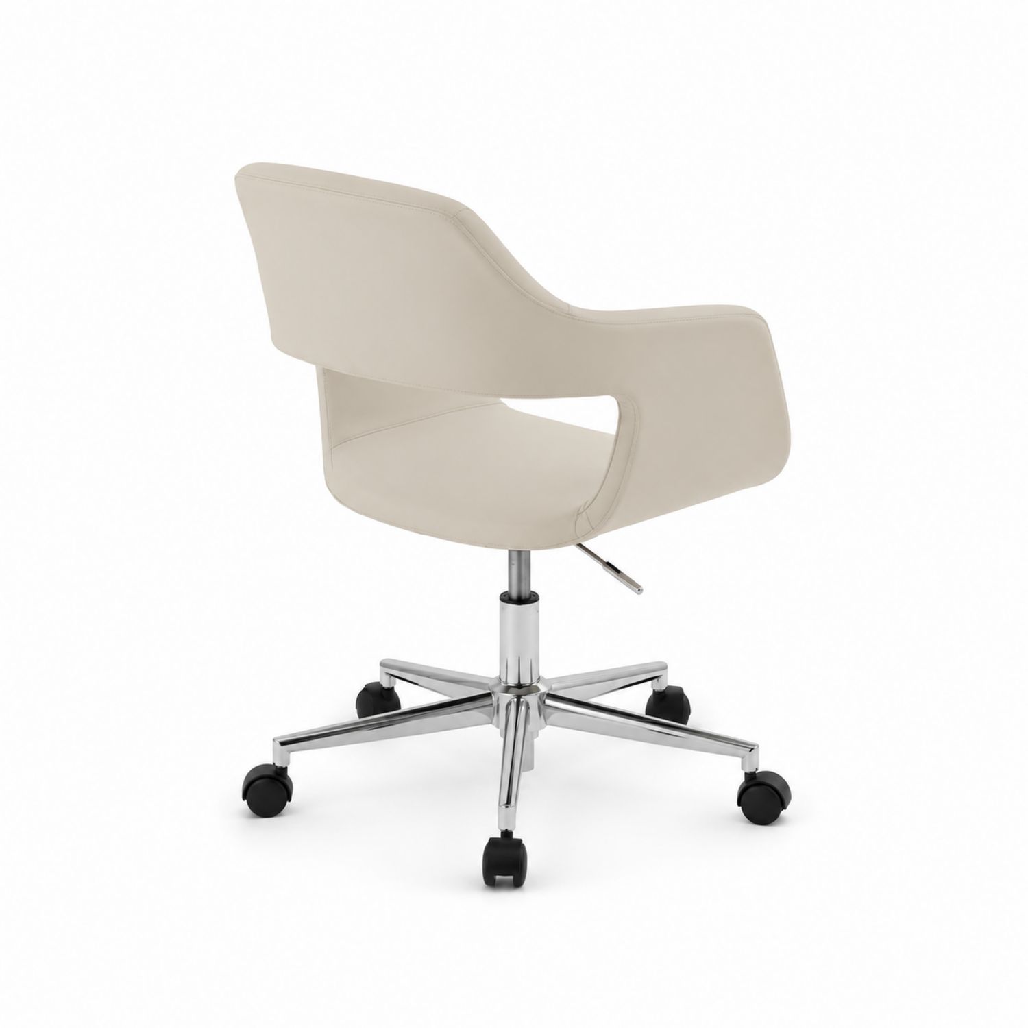 Silla Giratoria de Oficina con Base de Acero y Asiento de Cuero Sintético Beige