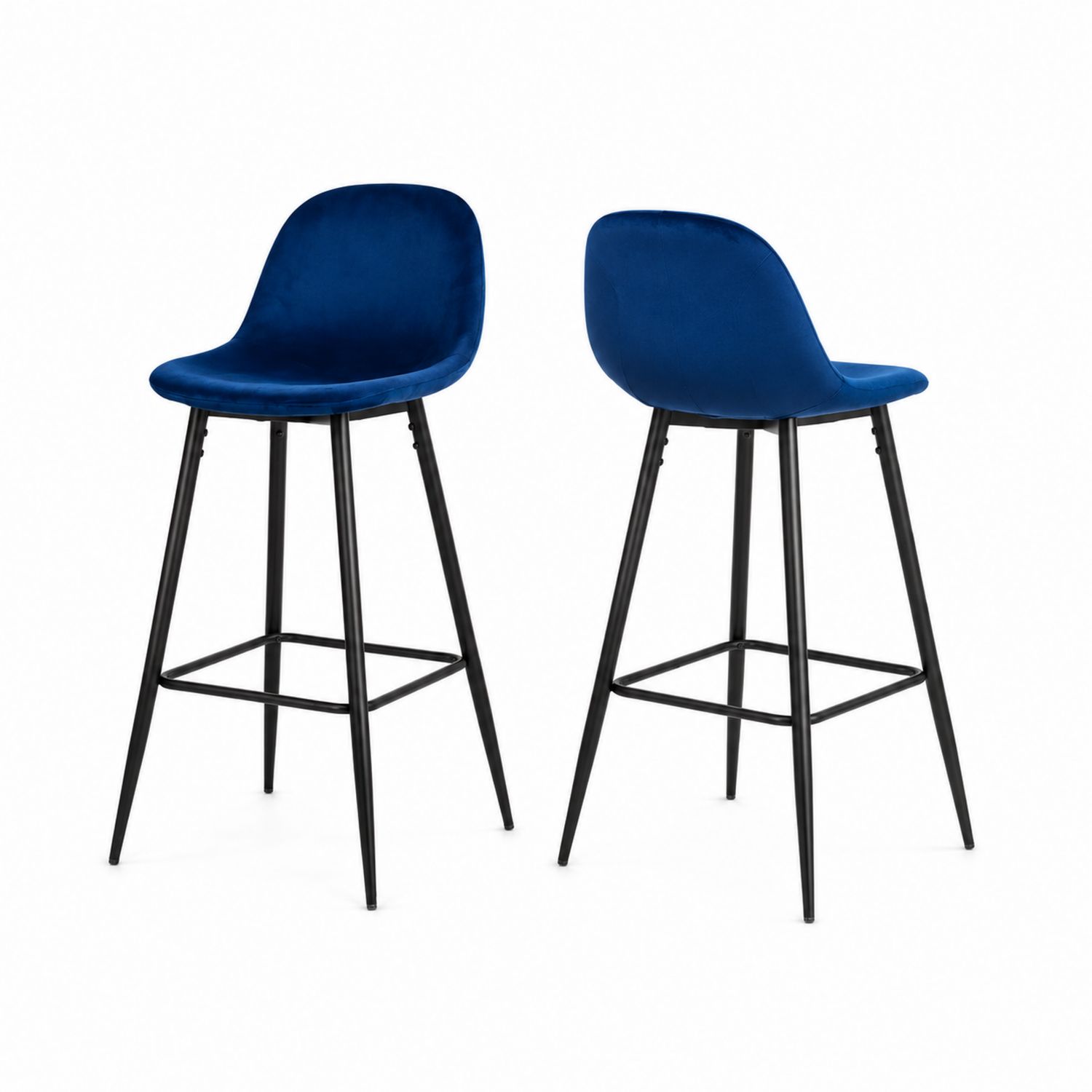 Juego de 2 Taburetes de Terciopelo Azul con Patas de Metal