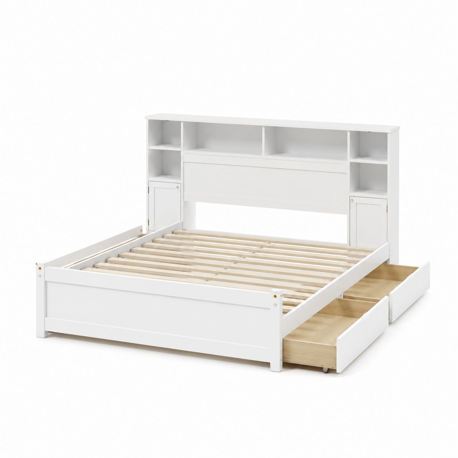 Cama de Madera con Almacenamiento y Cabecera Estantería Blanco 200x160 cm