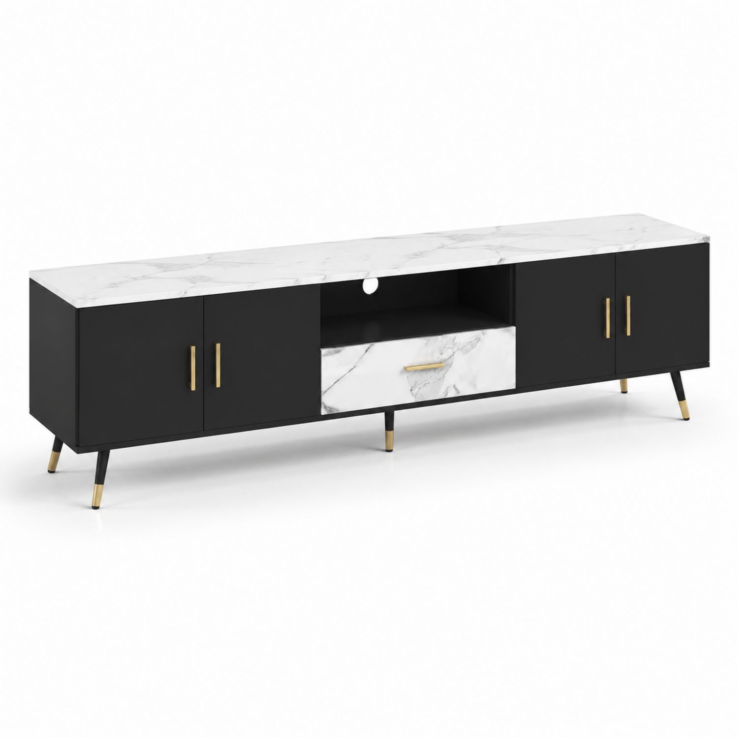 Mueble para TV de MDF y Mármol Sintético, Negro/Blanco, 180x40x50 cm