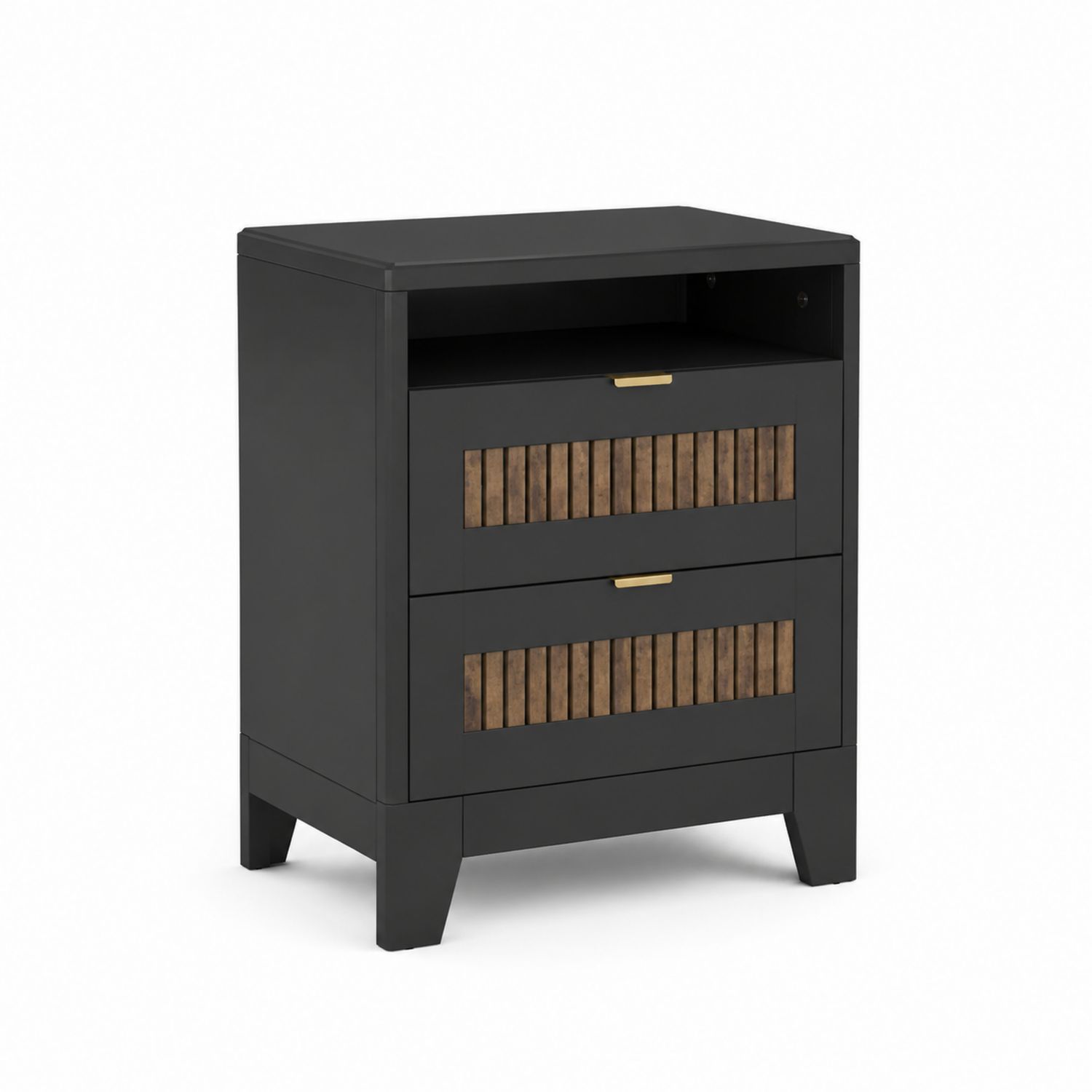 Mesita de noche de MDF y madera con detalles metálicos 60x40x30 cm