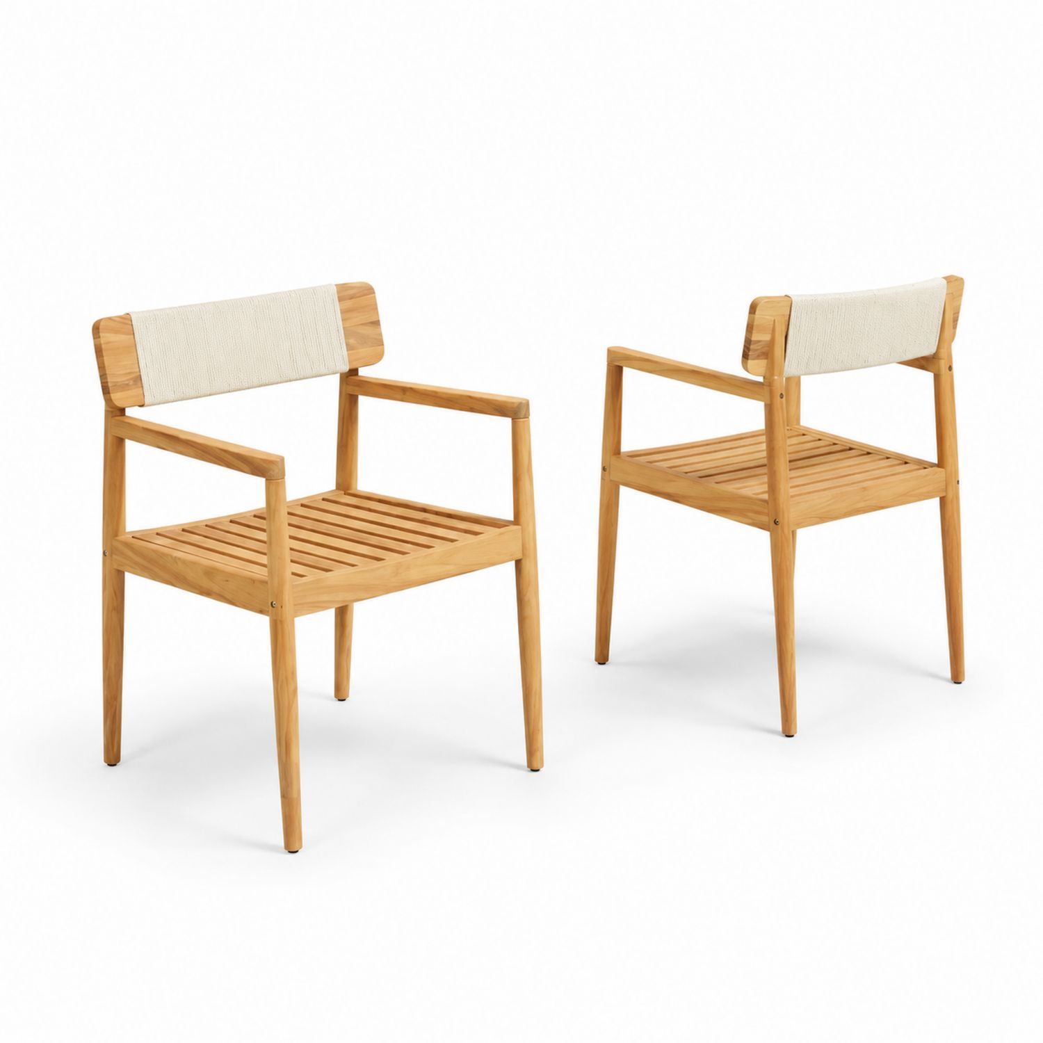 Conjunto de 2 Sillas de Exterior de Madera de Teca y Tela Beige