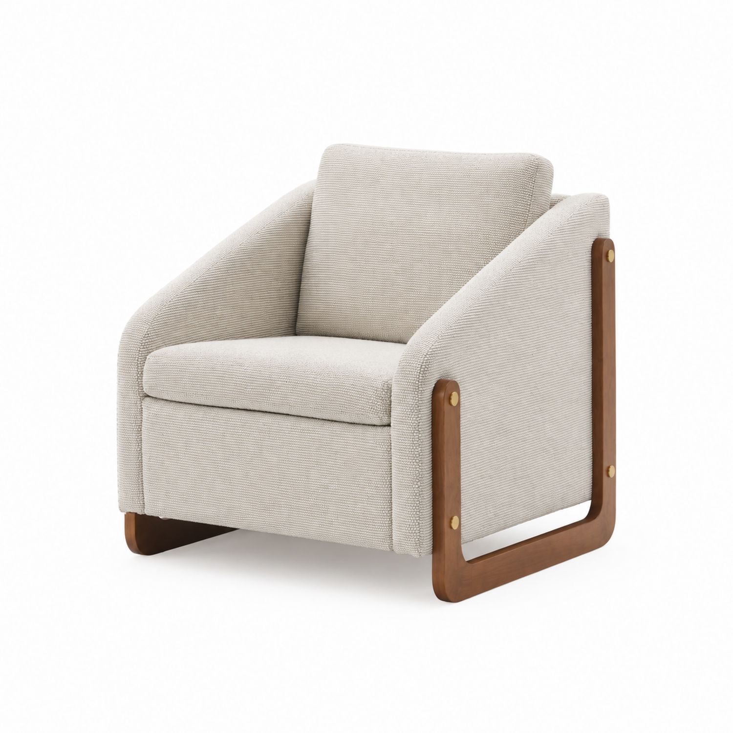 Silla tapizada en poliéster beige con estructura de madera