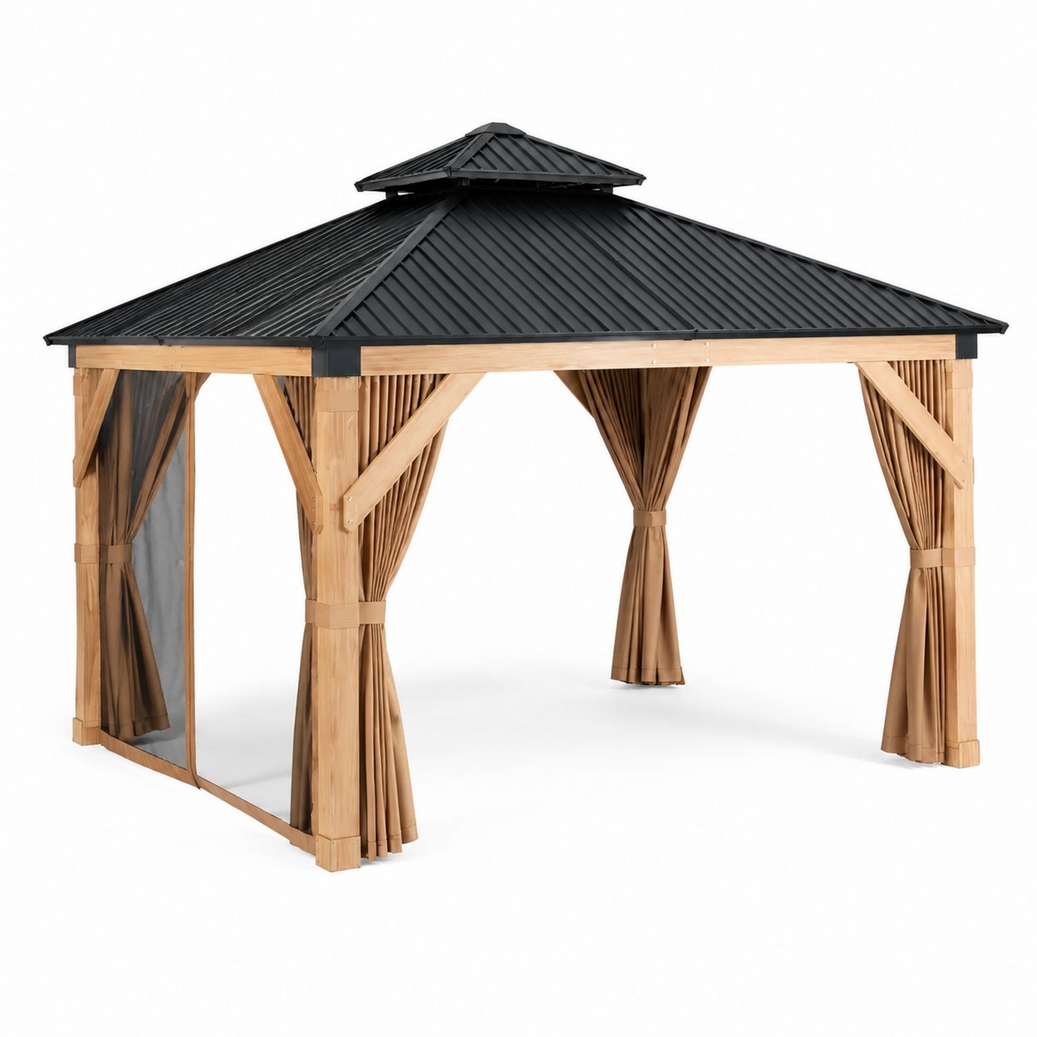 Pérgola de Madera con Techo de Metal 3x4m Marrón/Negro