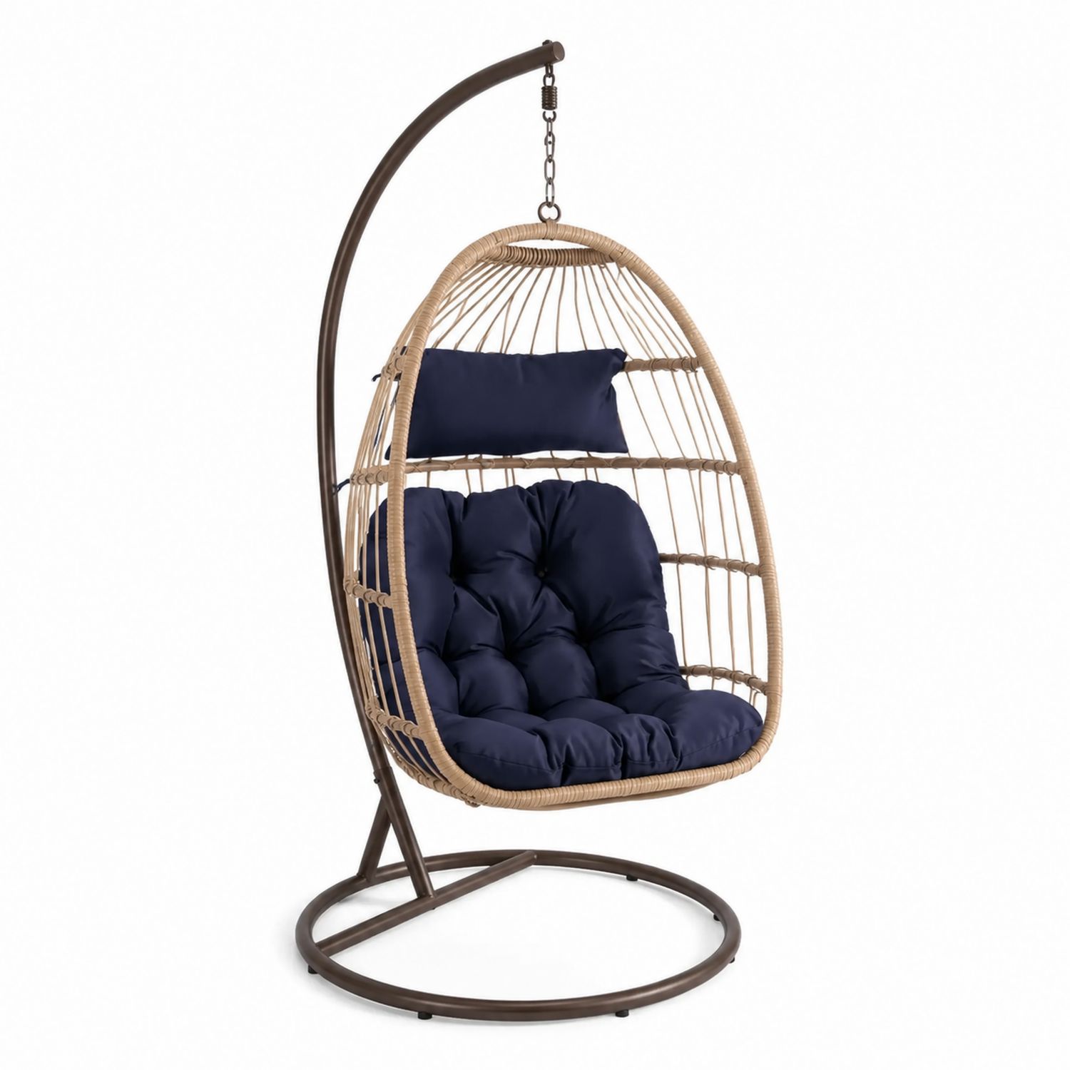 Silla Colgante de Ratan Sintético con Cojines Azules
