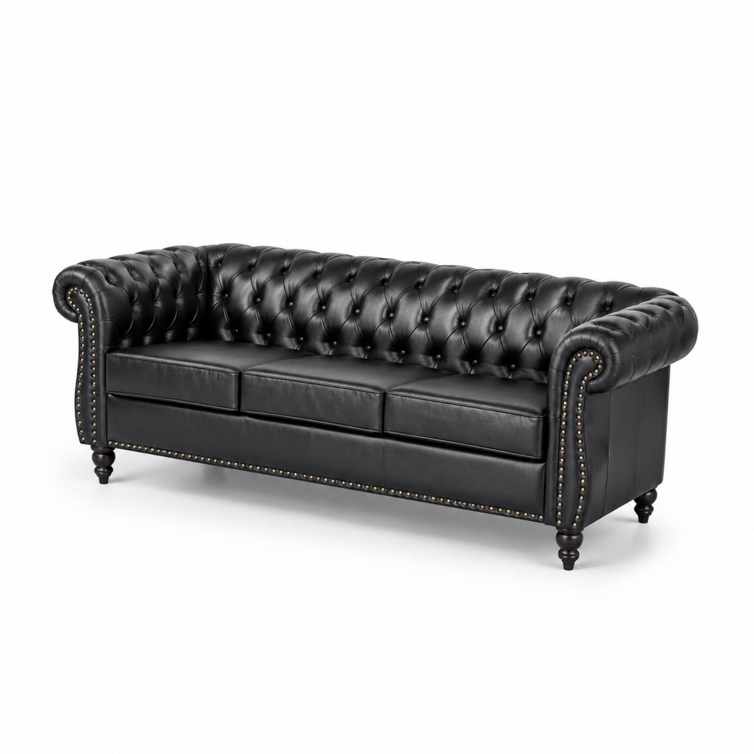 Sofá Chesterfield de Tres Plazas de Cuero Negro