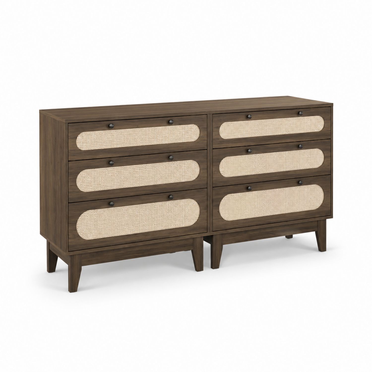 Cómoda de madera y ratán marrón oscuro