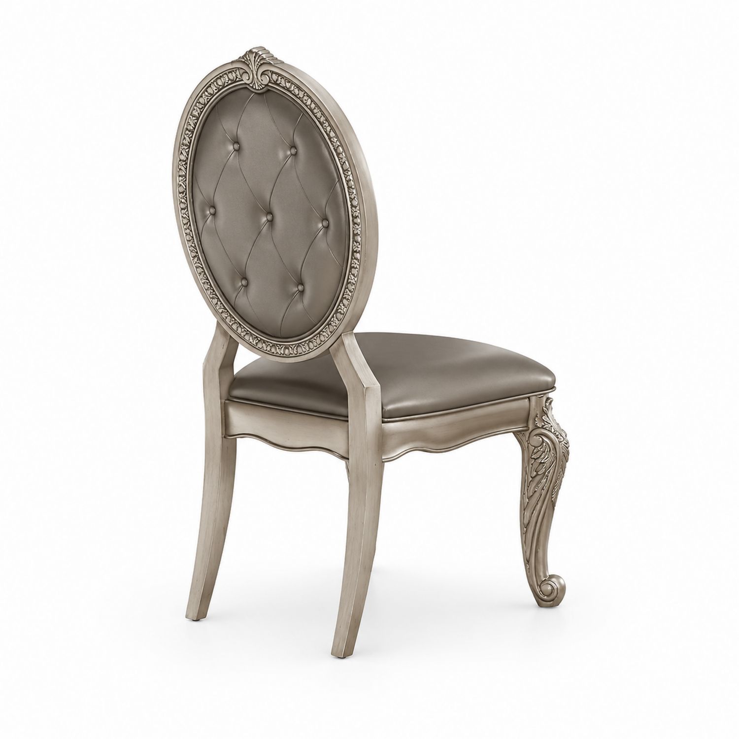 Silla de madera tapizada en cuero sintético gris