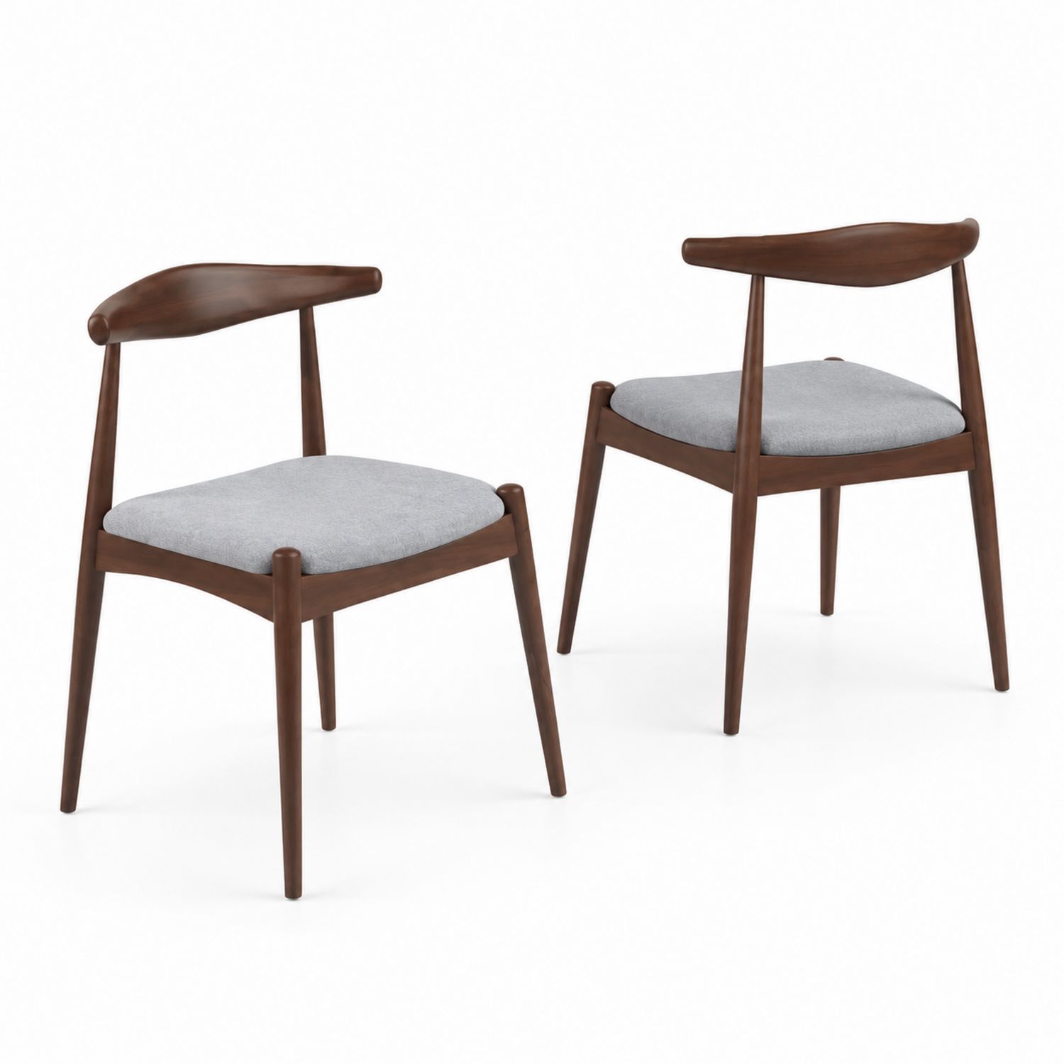 Juego de 2 sillas de comedor de madera con asiento de tela gris