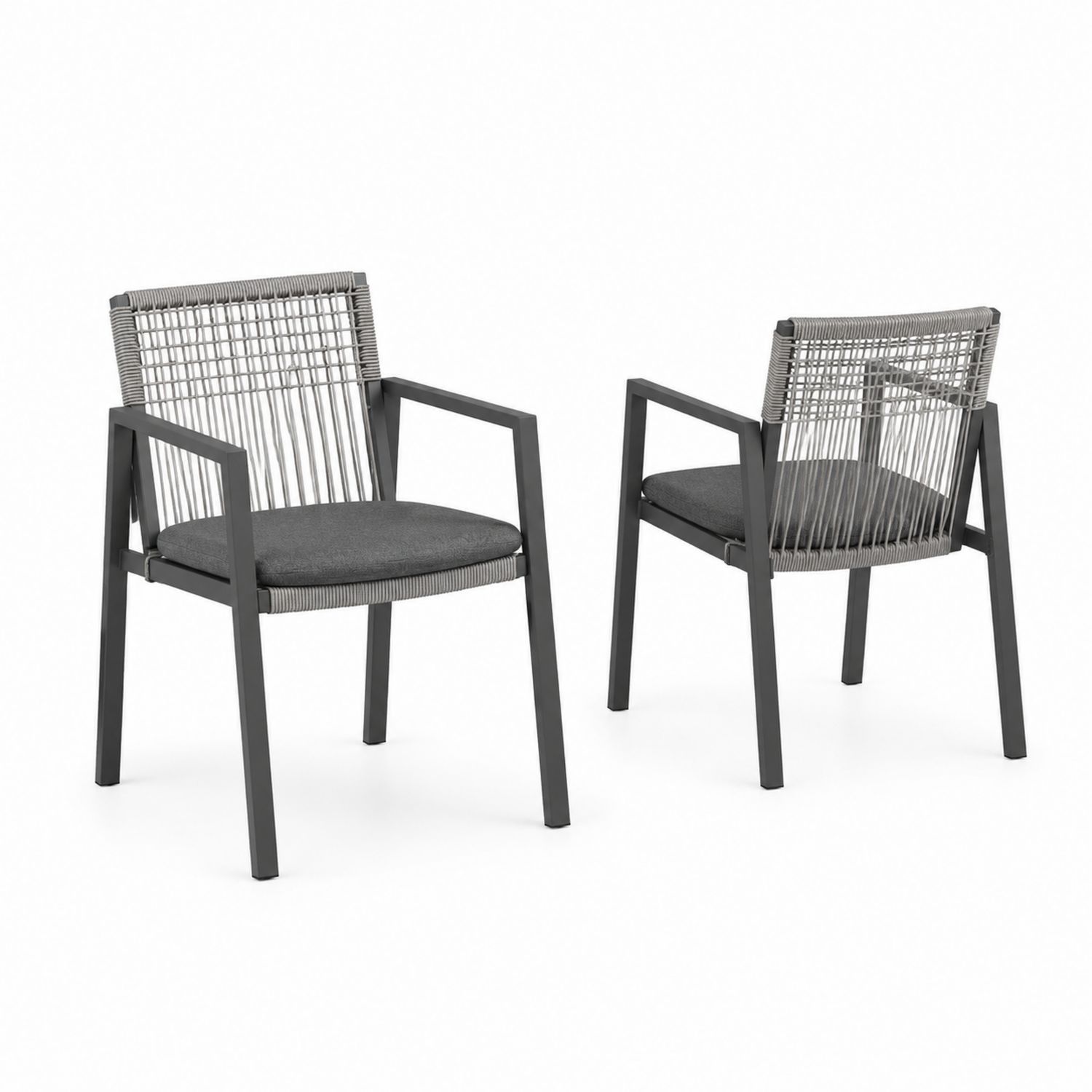 Conjunto de 2 sillas de aluminio con cuerda de poliéster gris oscuro
