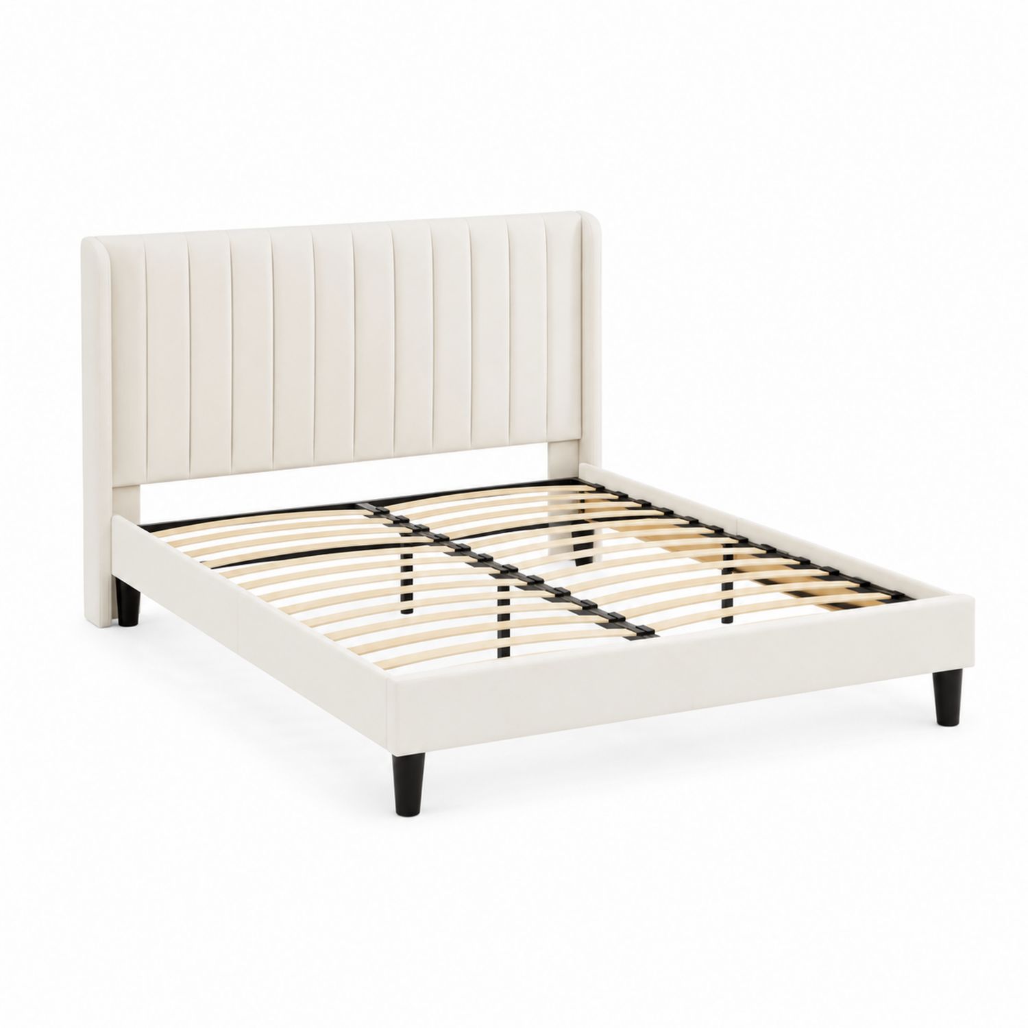 Cama de Madera Tapizada en Cuero Sintético Blanco
