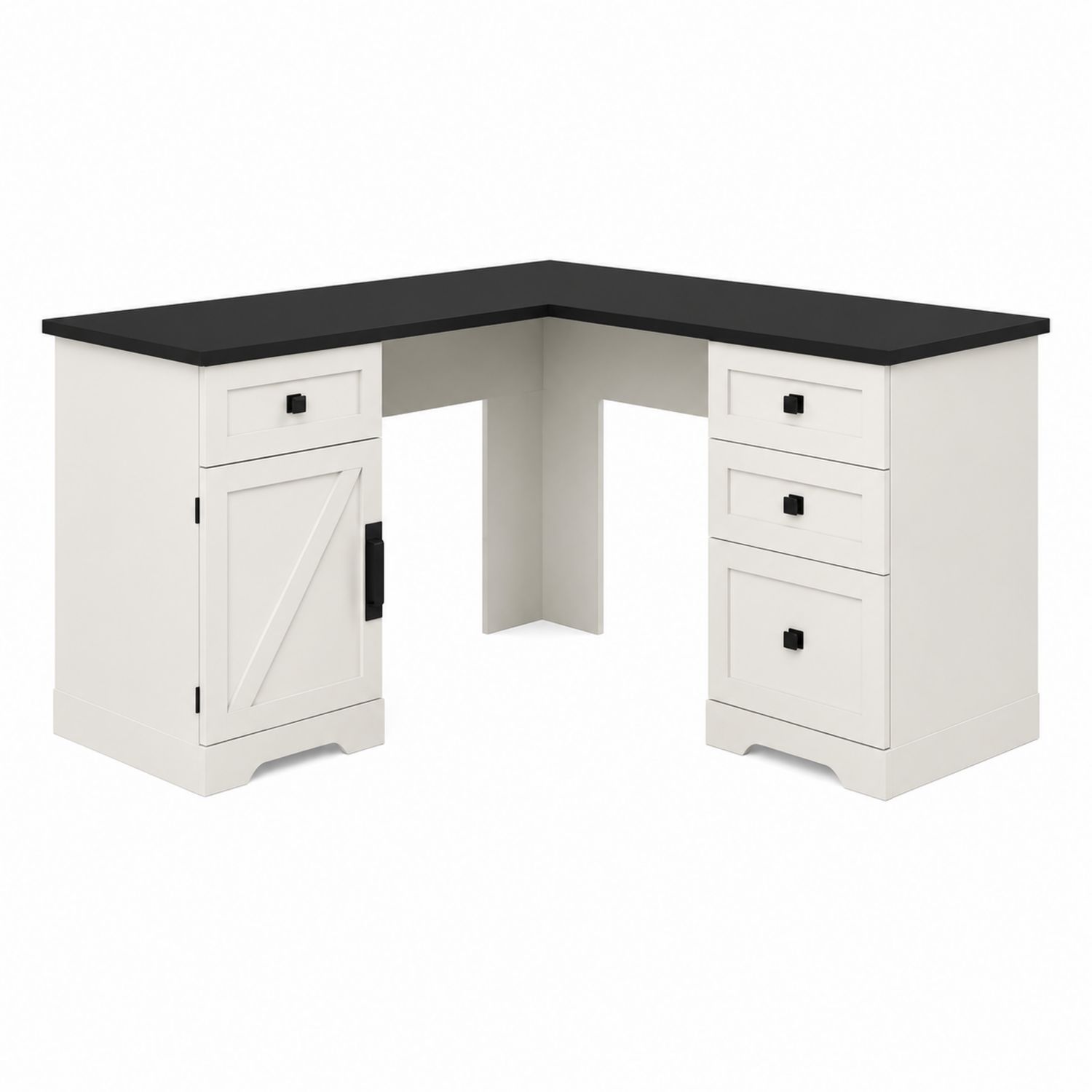 Escritorio en L Blanco y Negro con Cajones y Puerta, Madera de Ingenieria