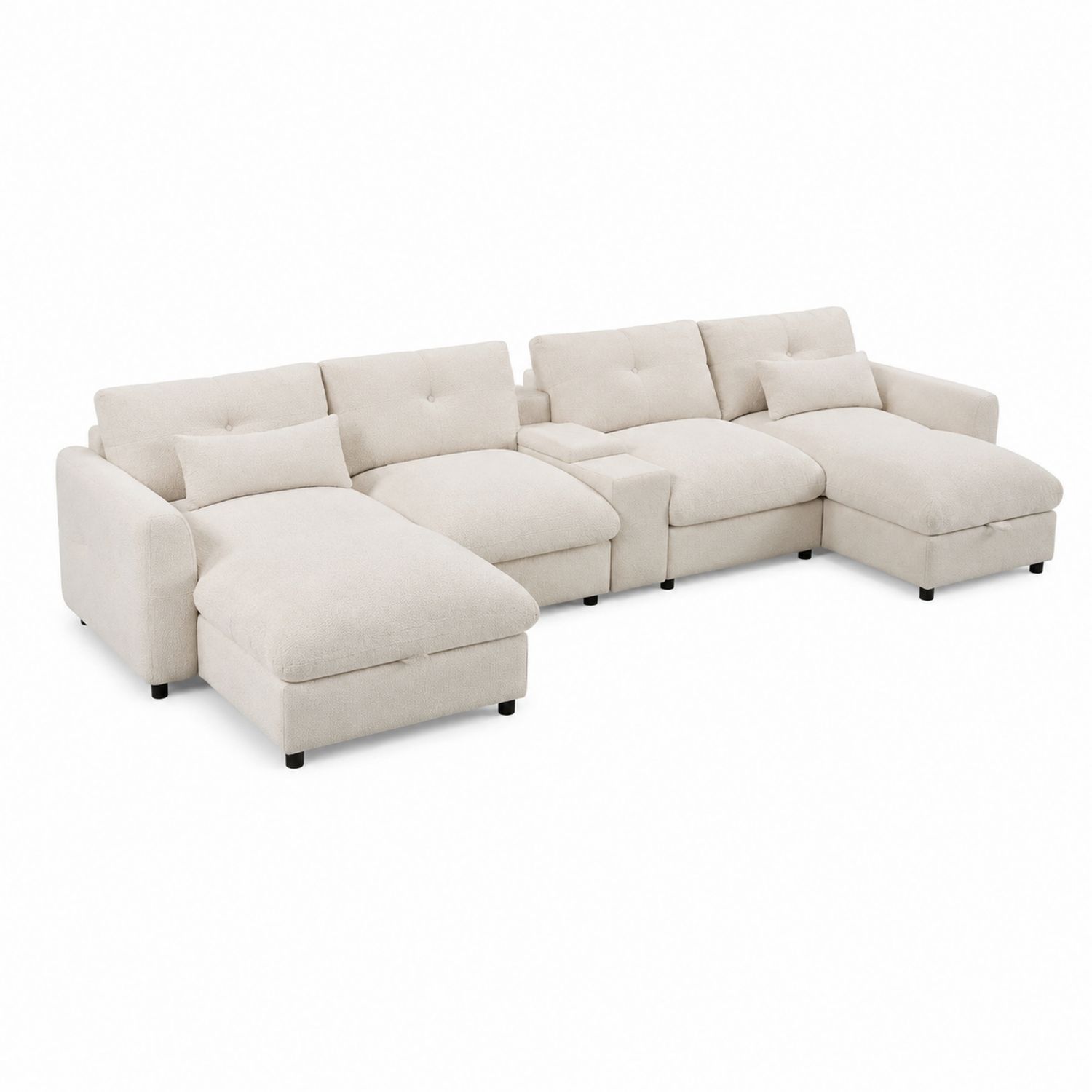 Sofá seccional chaise longue beige de tela poliéster