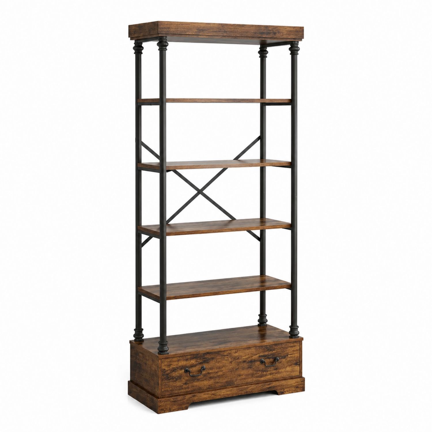 Estantería de Madera y Metal con Cajón Inferior 180x80x40cm