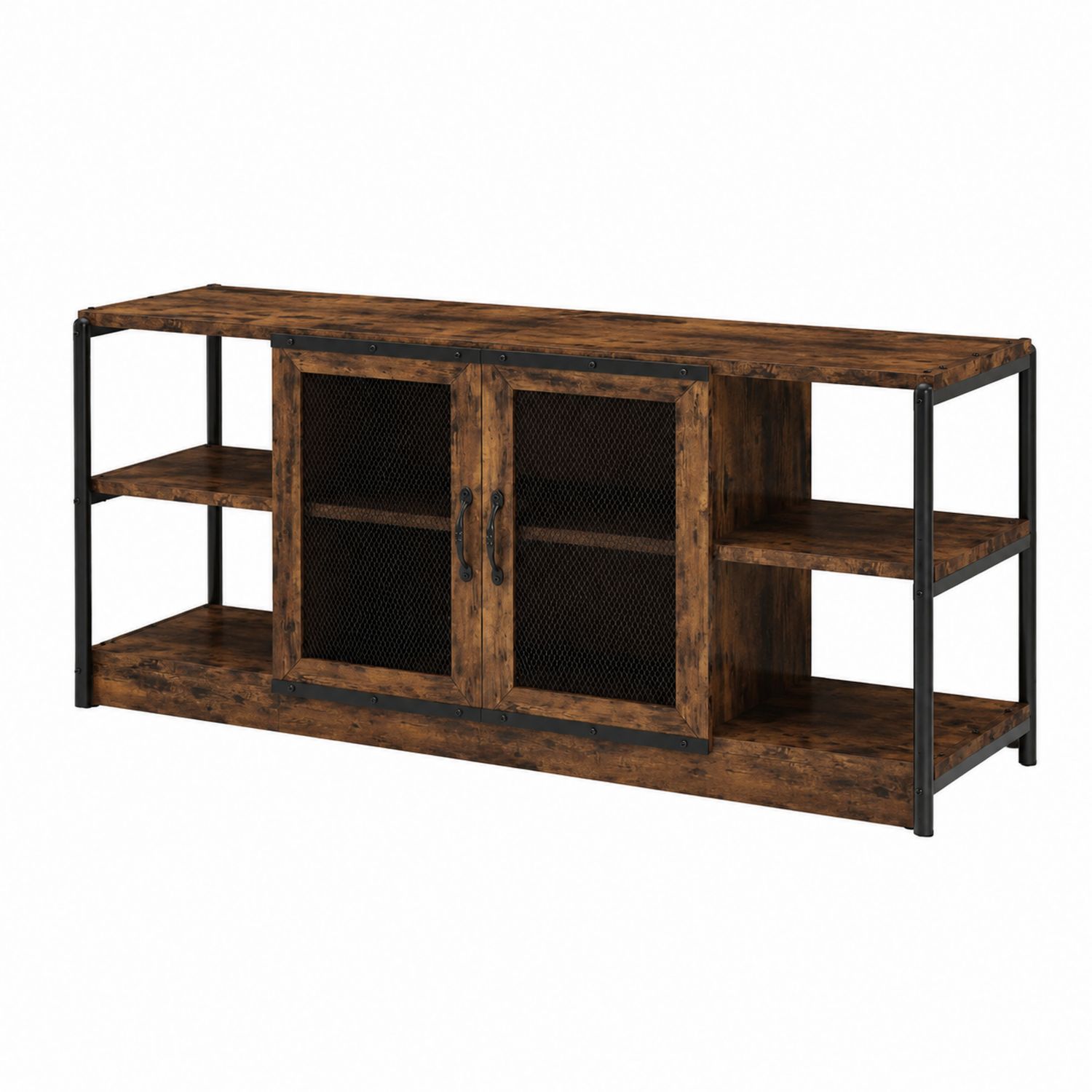 Mueble TV de Madera y Metal Marrón/Negro 140x40x60 cm