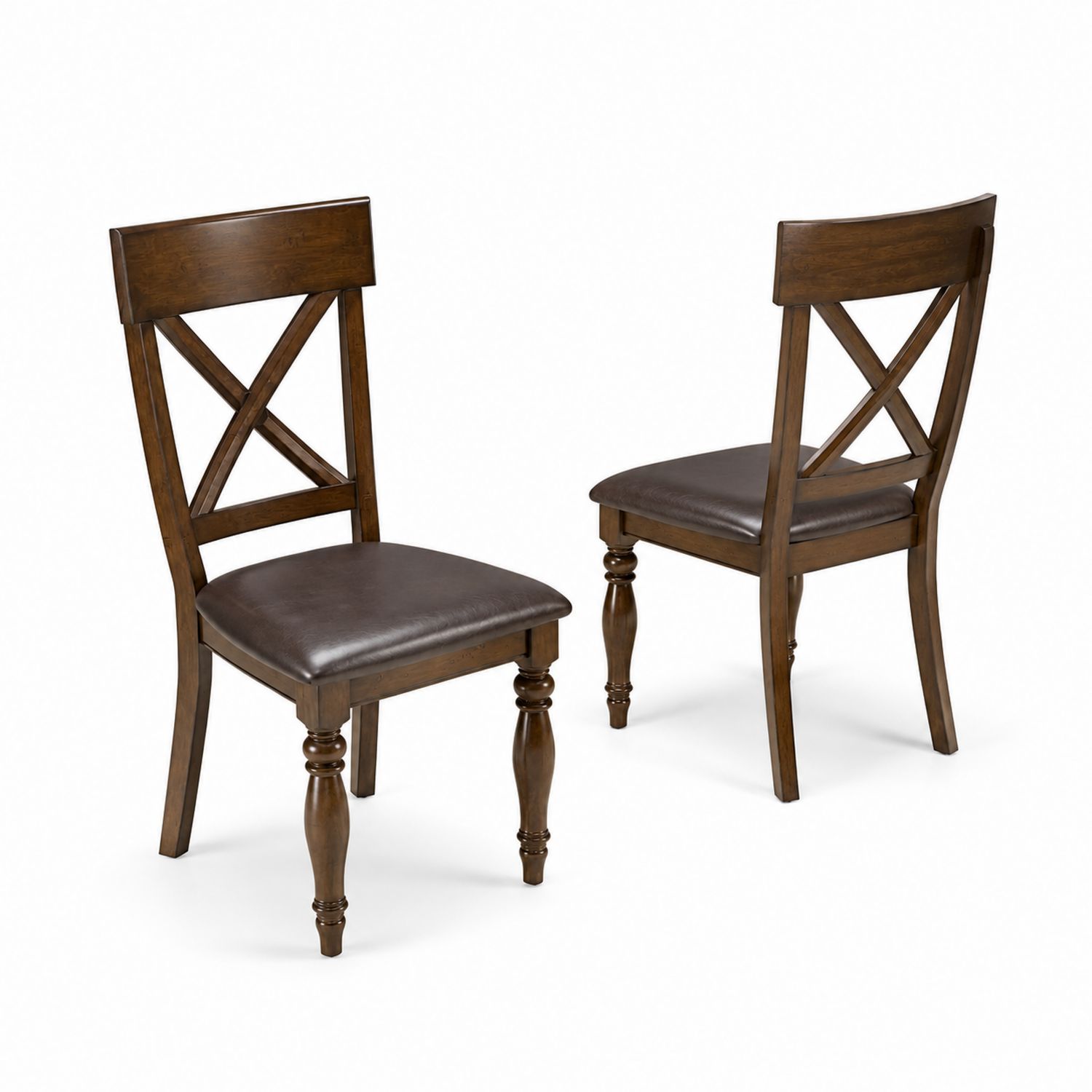 Sillas de madera con asiento de piel sintética marrón