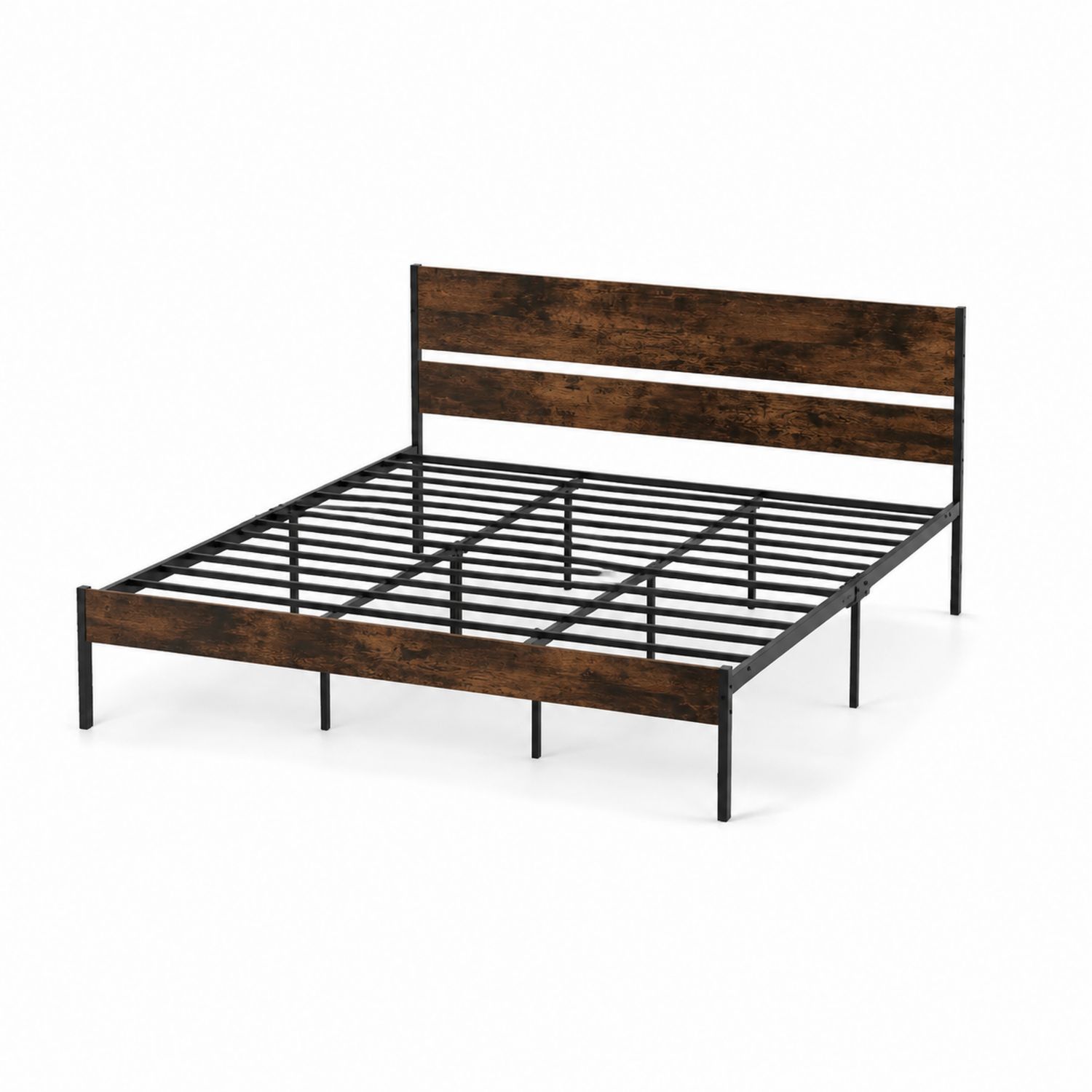 Cama doble de metal y MDF de 200x160 cm Marrón/Negro