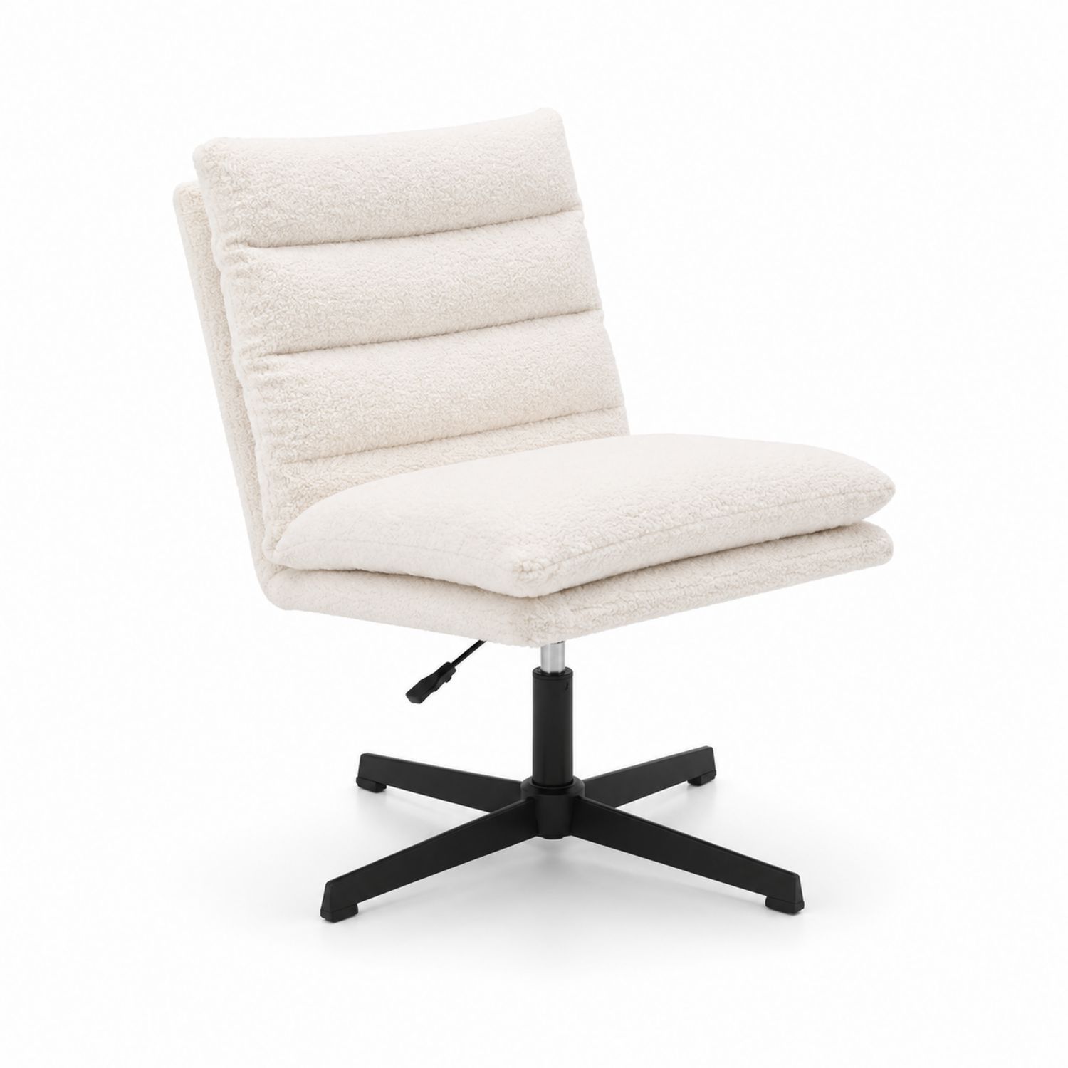 Silla giratoria con tapizado bouclé crema y base de metal negra