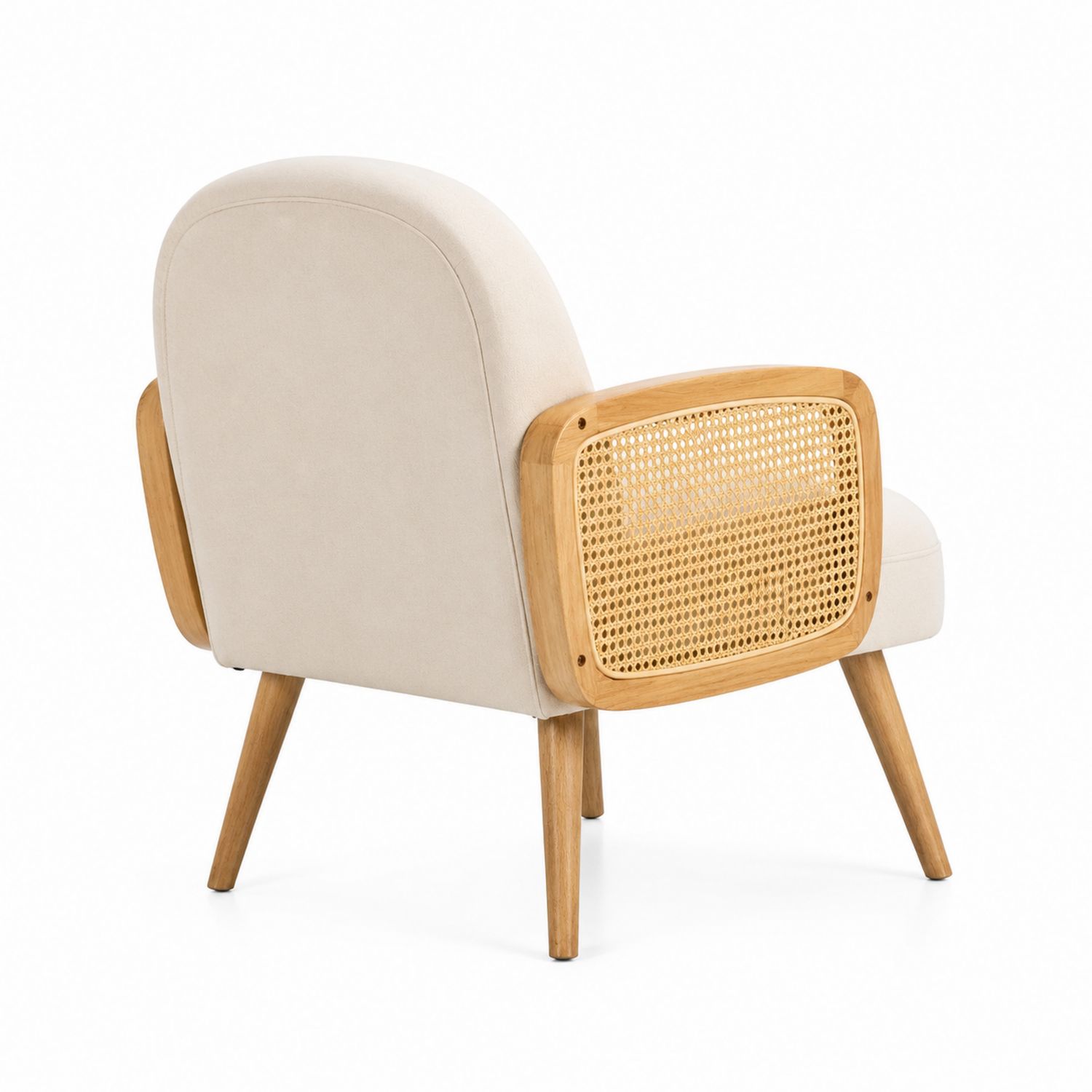 Silla de Madera con Mimbre y Tapizado Beige
