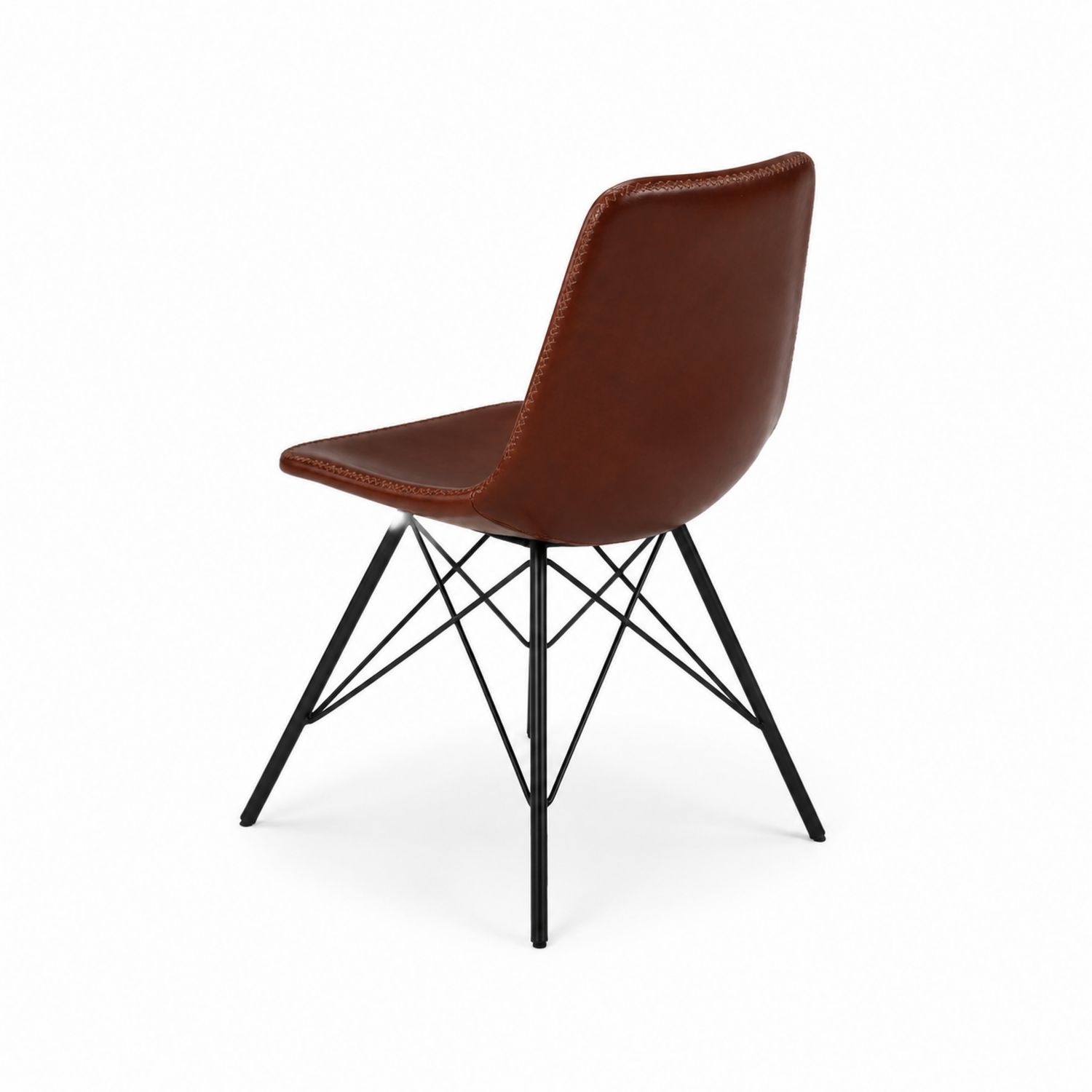 Silla de cuero sintético marrón con patas de metal negro