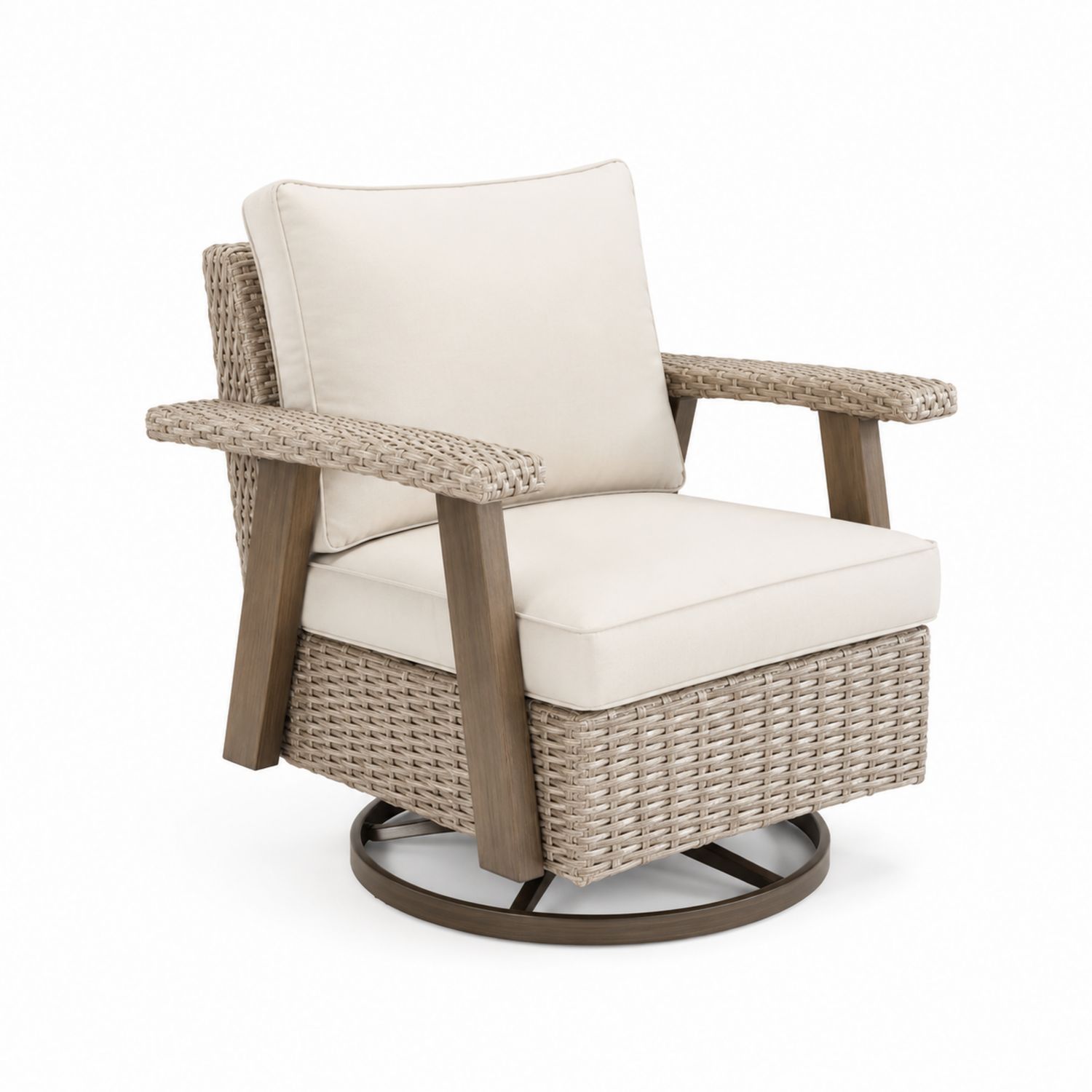 Silla Giratoria de Mimbre Sintético Crema para Exterior