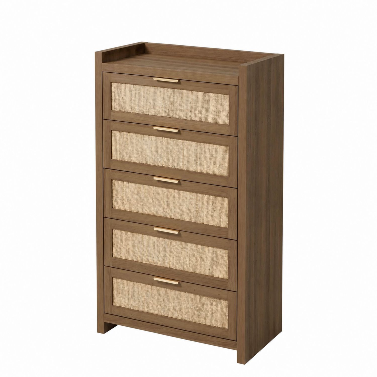 Cámara de 5 cajones de madera y ratán marrón