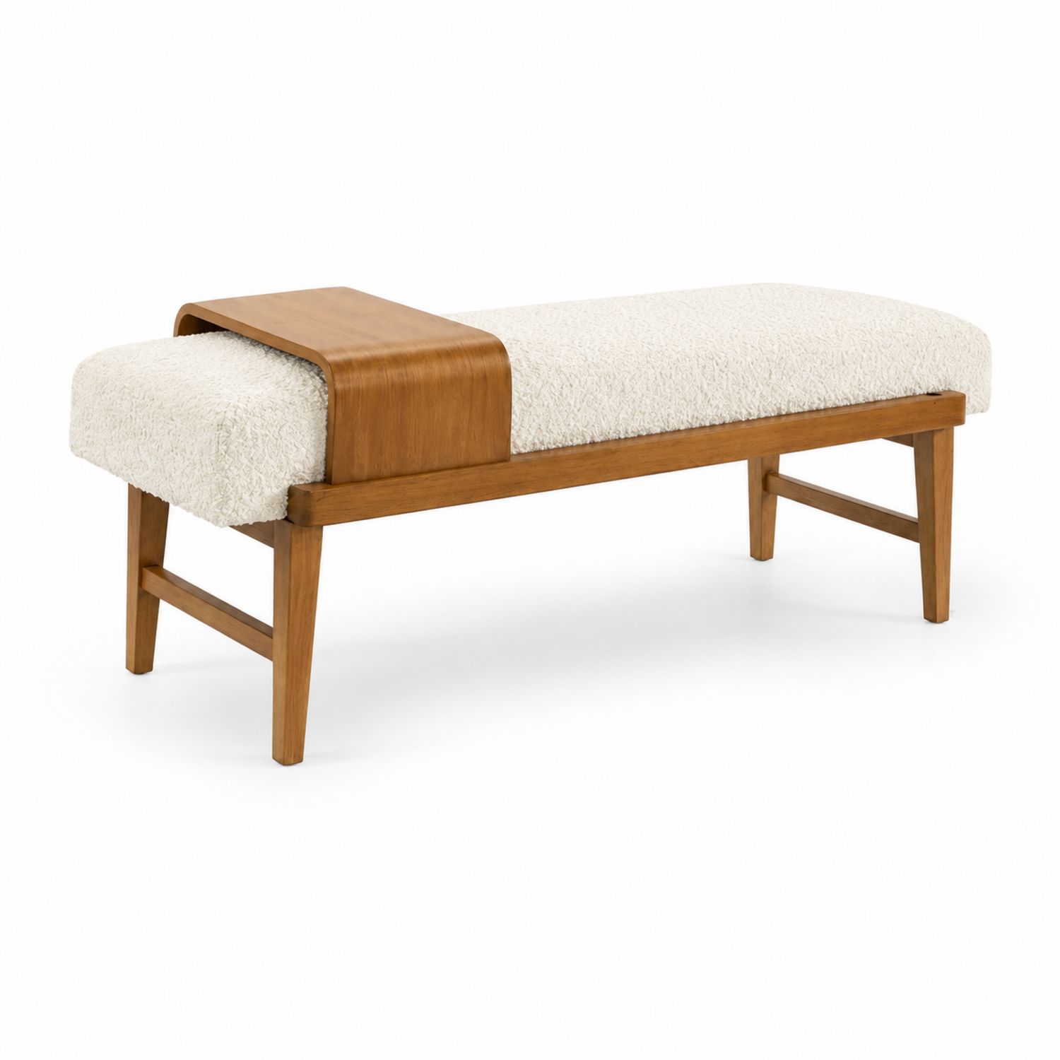 Banco de madera y bouclé crema 140x45x40 cm