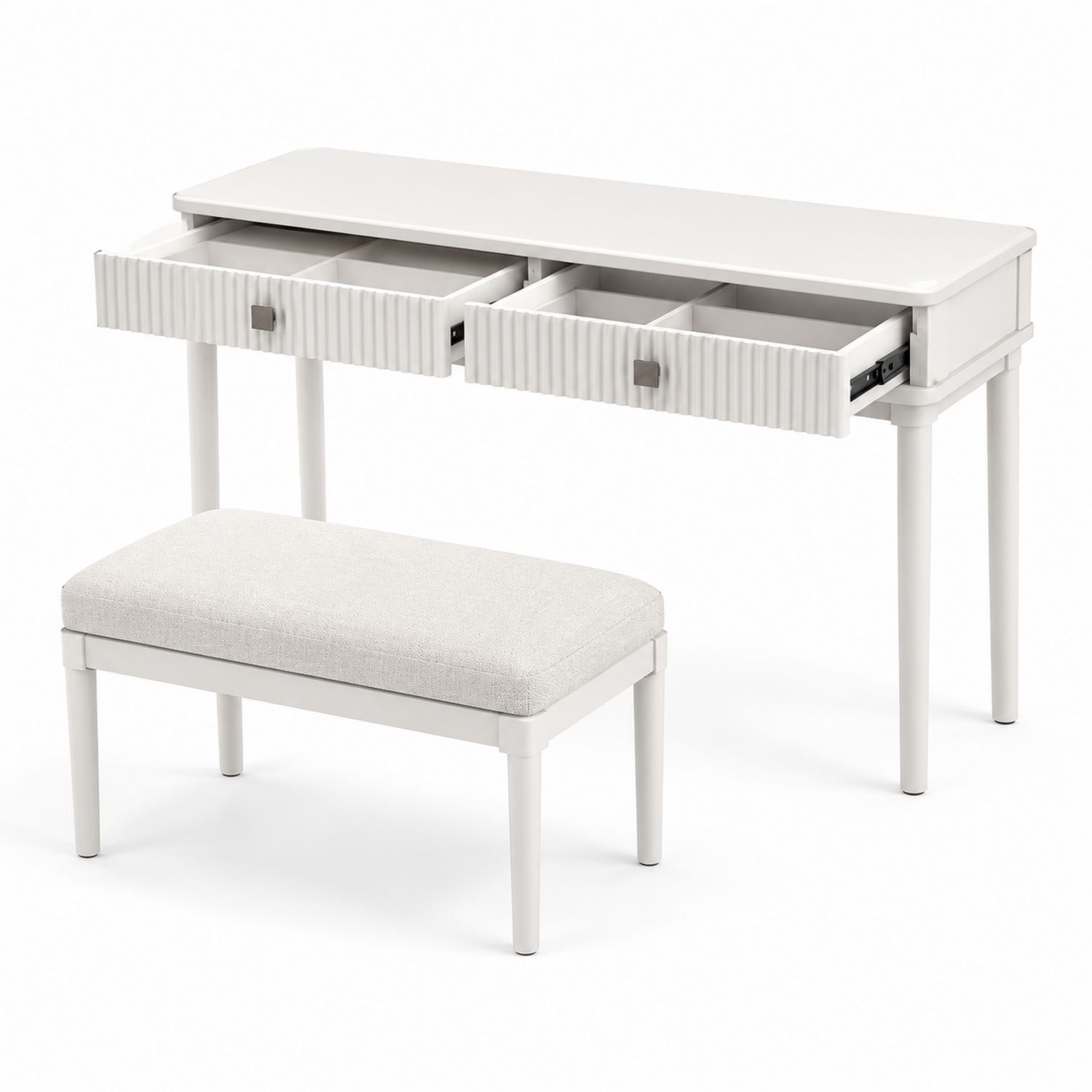 Coiffeuse en Bois MDF avec Tabouret en Tissu Blanc 120cm