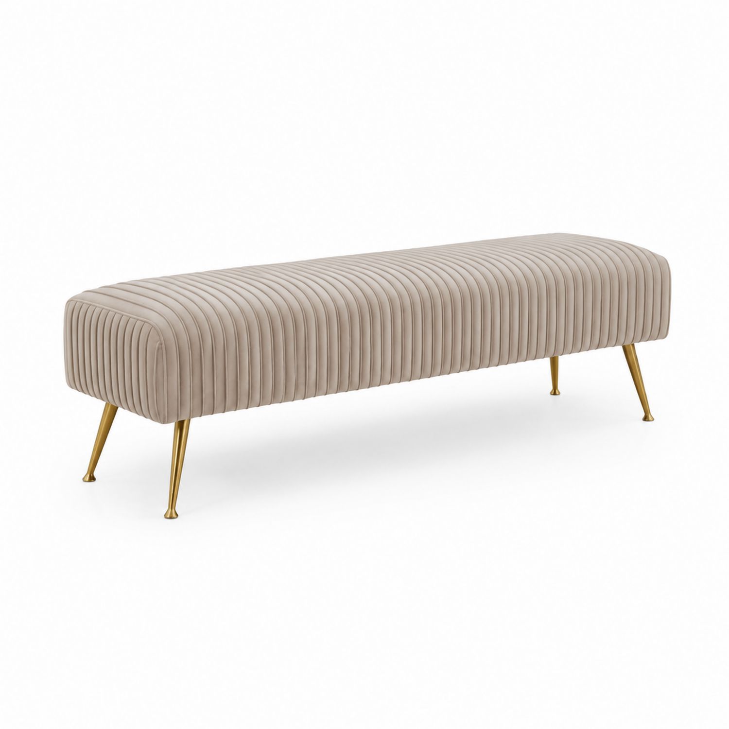 Banc en velours beige avec pieds en métal doré 150cm