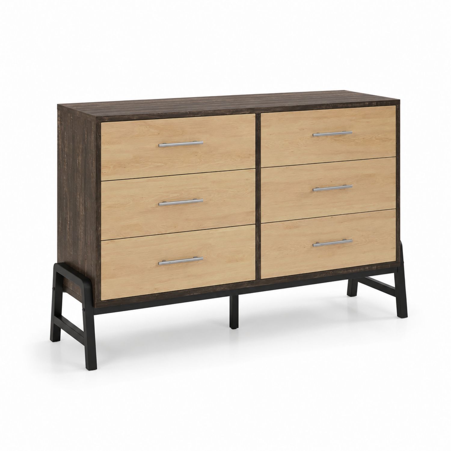 Commode à 6 tiroirs en bois et métal Marron/Noir